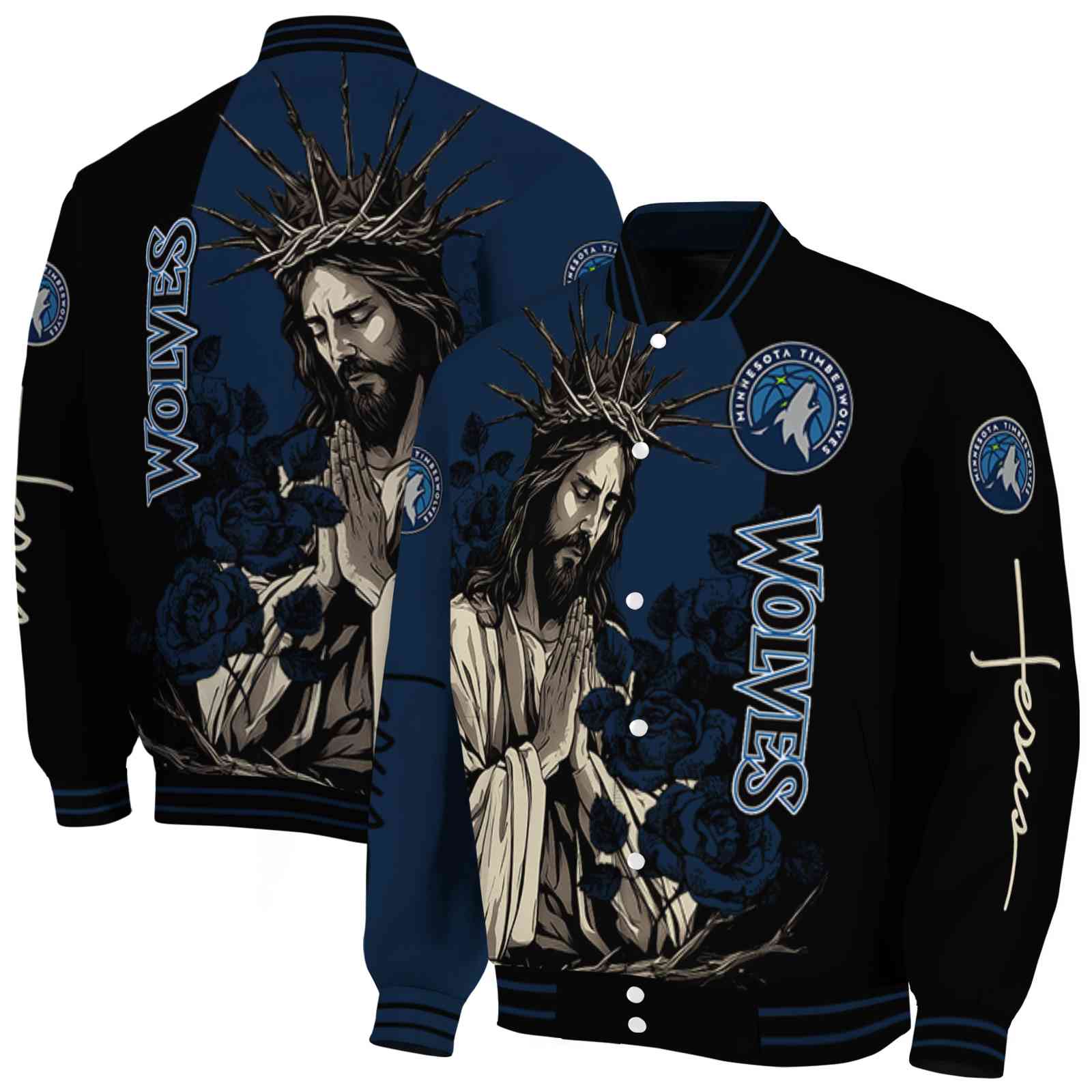 Minnesota Timberwolves NCAA Hands In Prayer Midnight Blue Black Jacket Custom Gift For Sport Team Fans 