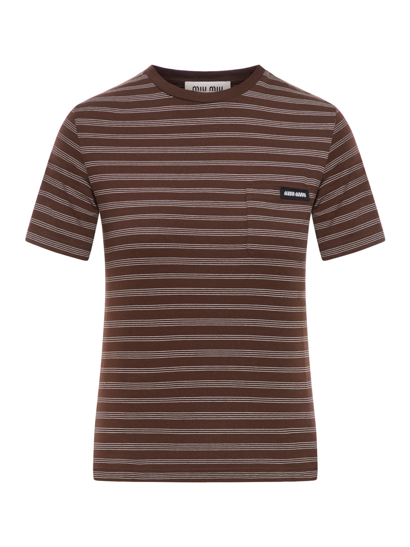 Miu Miu SHORT SLEEVE T-SHIRT IN STRIPED JERSEY