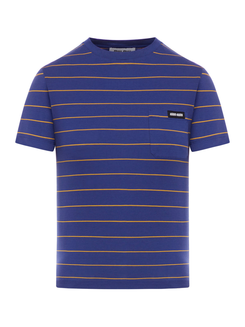 Miu Miu SHORT SLEEVE T-SHIRT IN STRIPED JERSEY