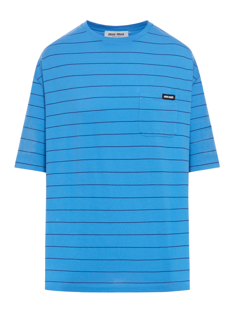 Miu Miu SHORT SLEEVE T-SHIRT IN STRIPED JERSEY