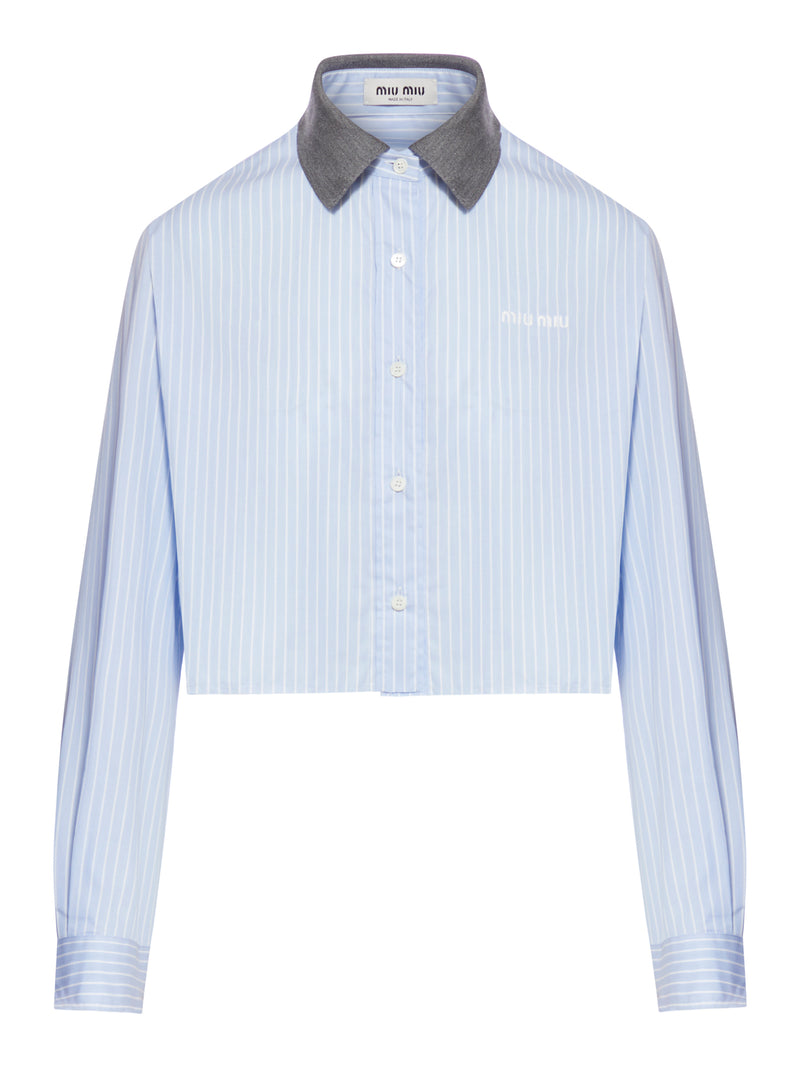 Miu Miu STRIPED COTTON SHIRT WITH CONTRAST COLLAR