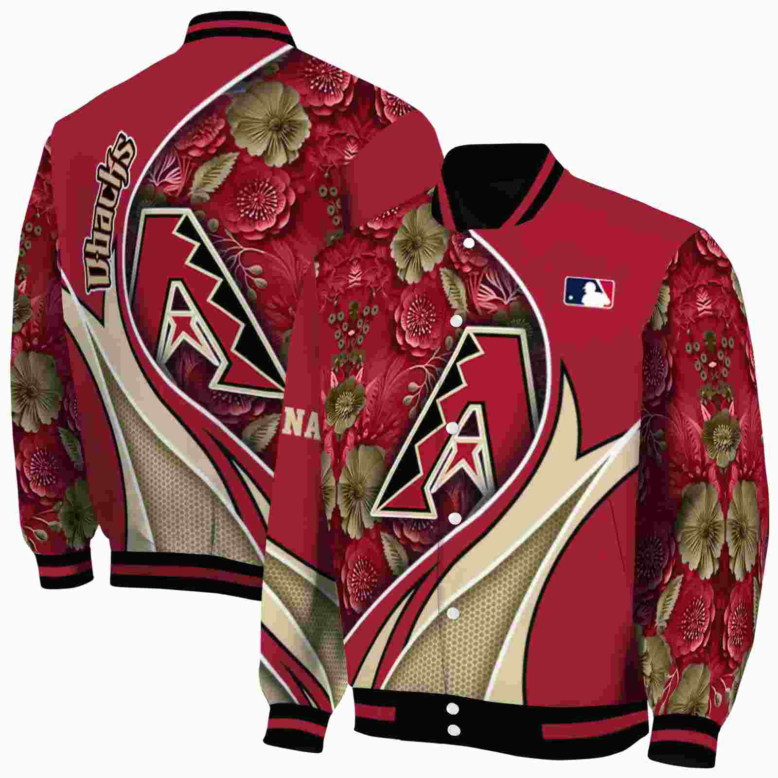 MLB Arizona Diamondbacks Floral Print Red Custom Baseball Jacket Sport Fans Gear
