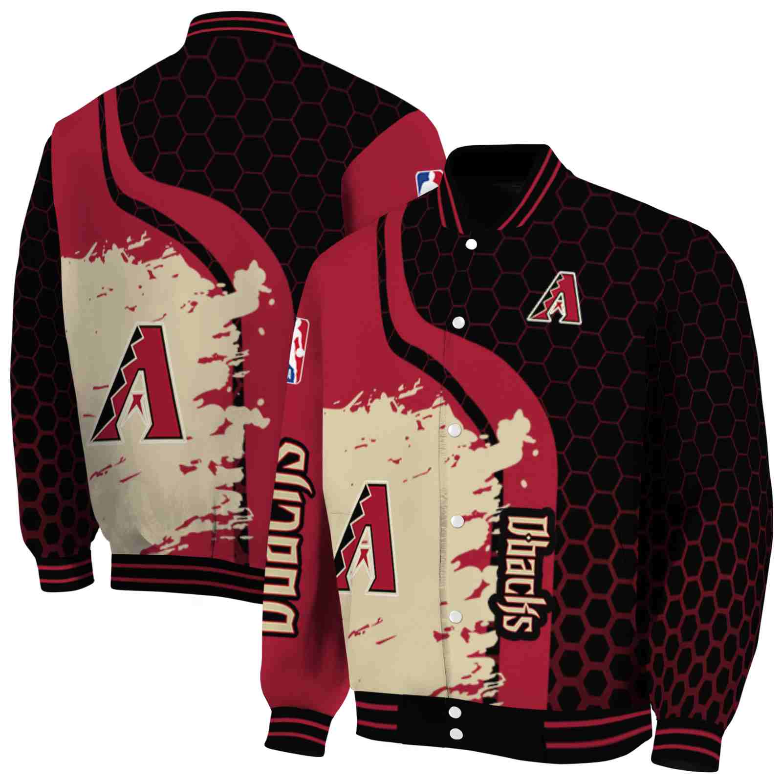 MLB Arizona Diamondbacks Hexagonal Pattern Red Black Custom Baseball Jacket Sport Fans Gear