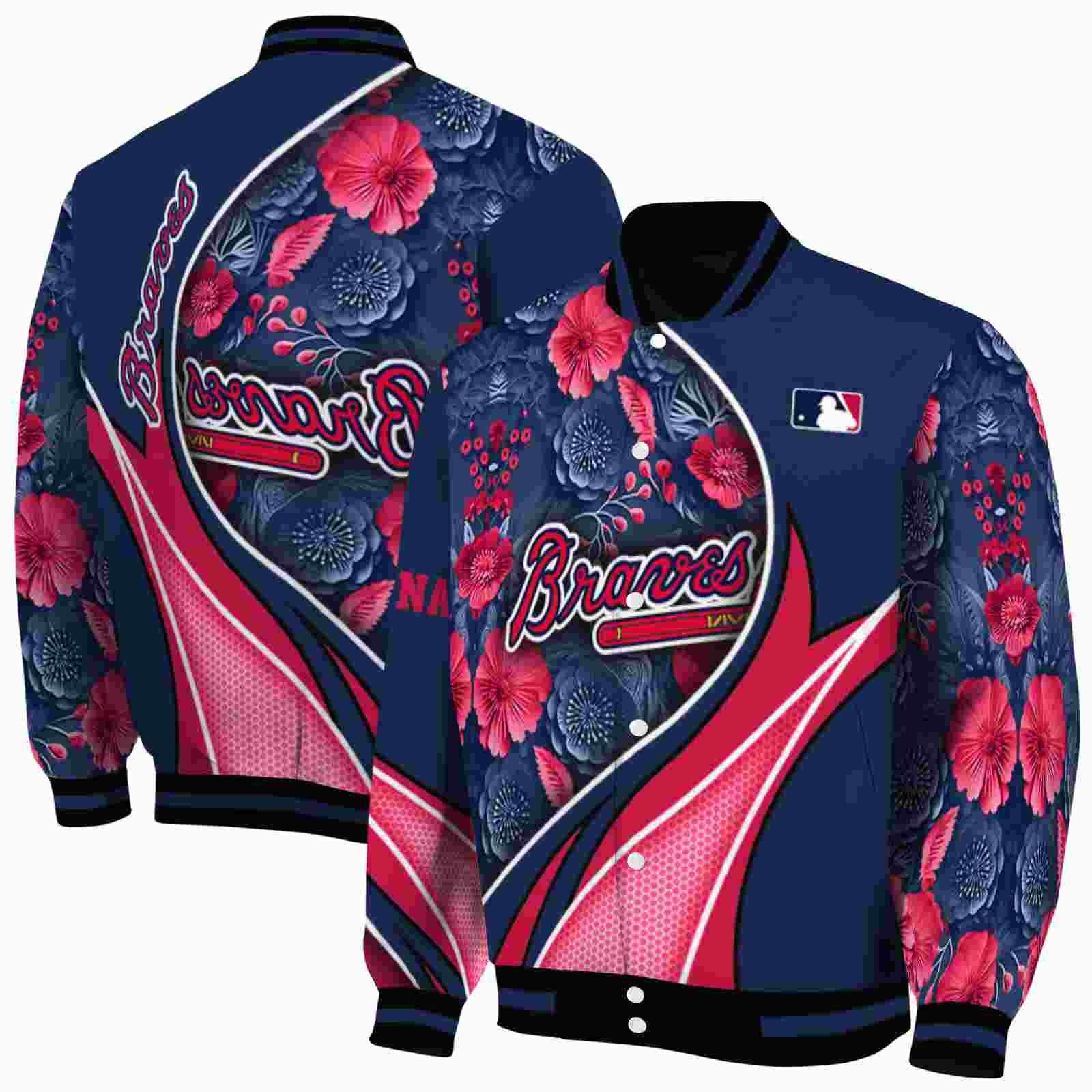 MLB Atlanta Braves Floral Print Navy Custom Baseball Jacket Sport Fans Gear