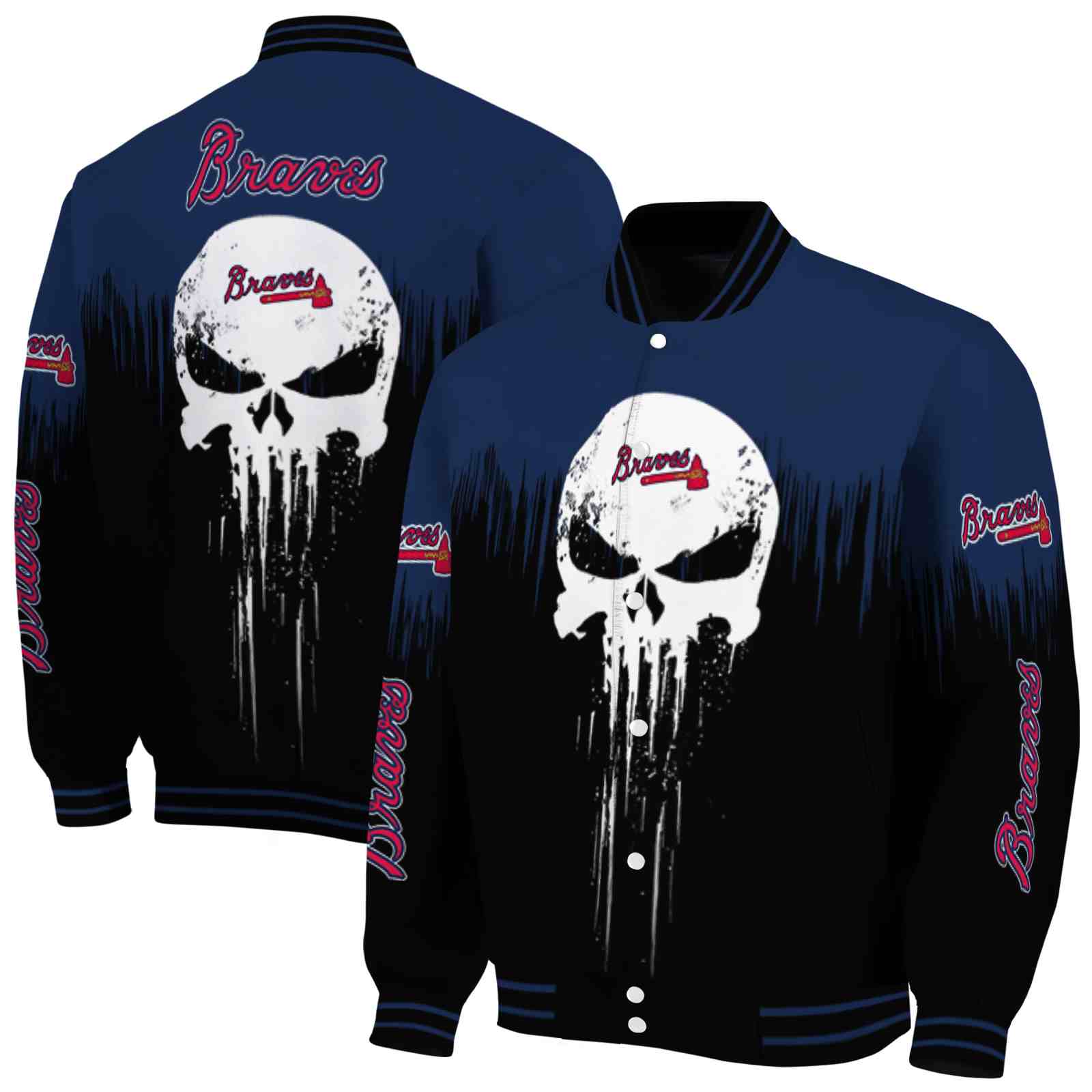 MLB Atlanta Braves Punisher Skull Navy Black White Custom Baseball Jacket Sport Fans Gear