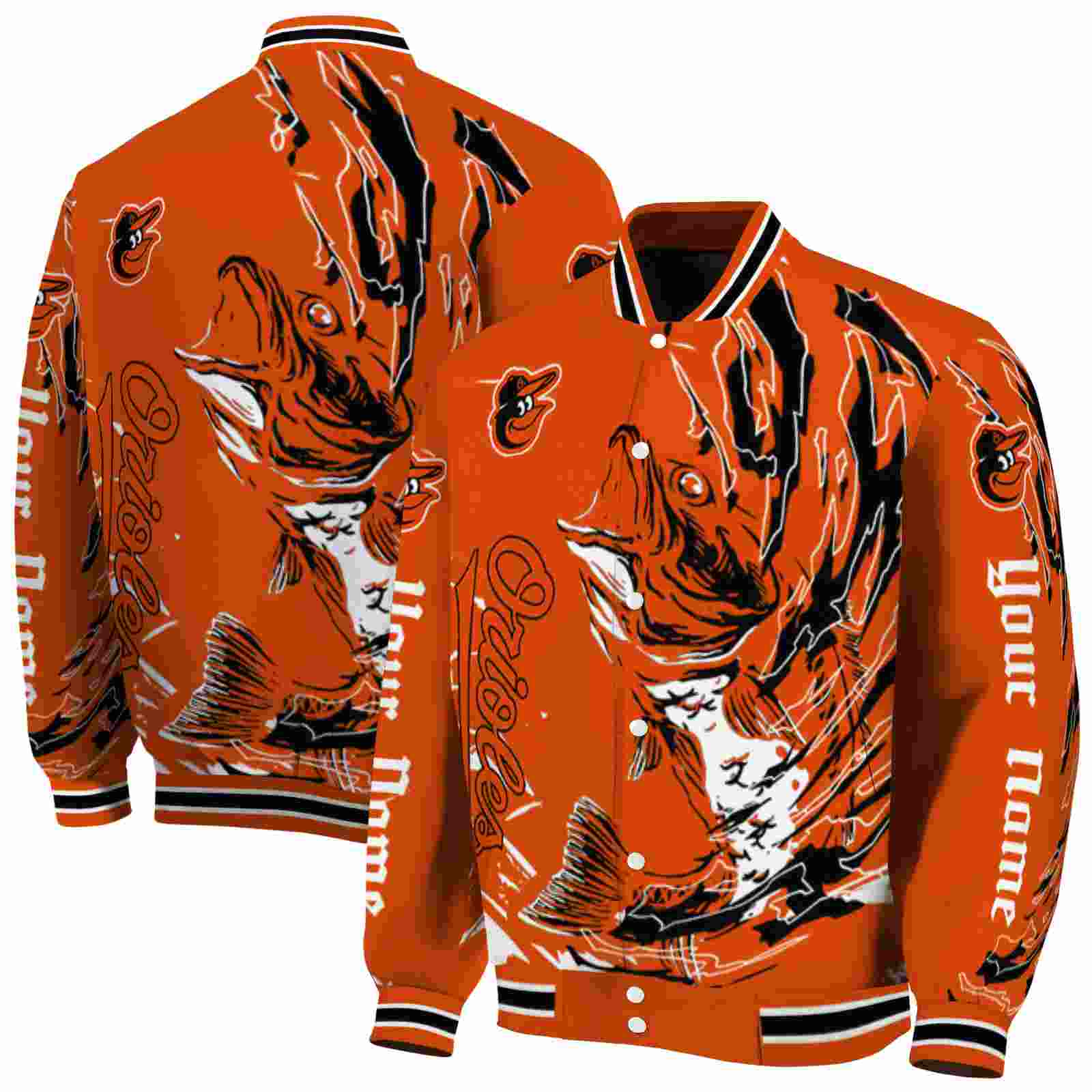 MLB Baltimore Orioles Fishing Passion Orange White Custom Baseball Jacket Sport Fans Gear