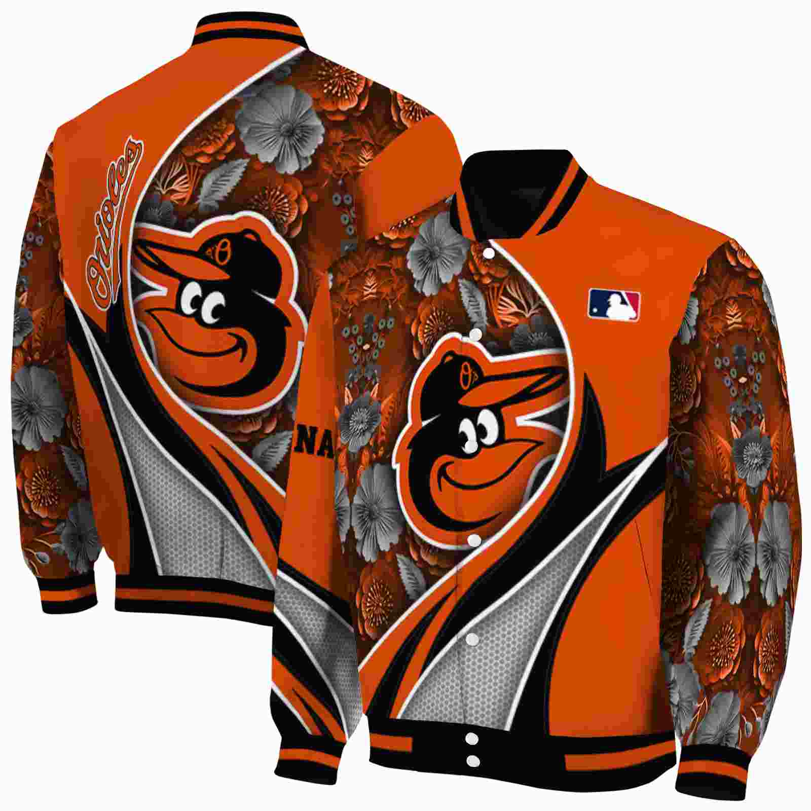 MLB Baltimore Orioles Floral Print Orange Custom Baseball Jacket Sport Fans Gear