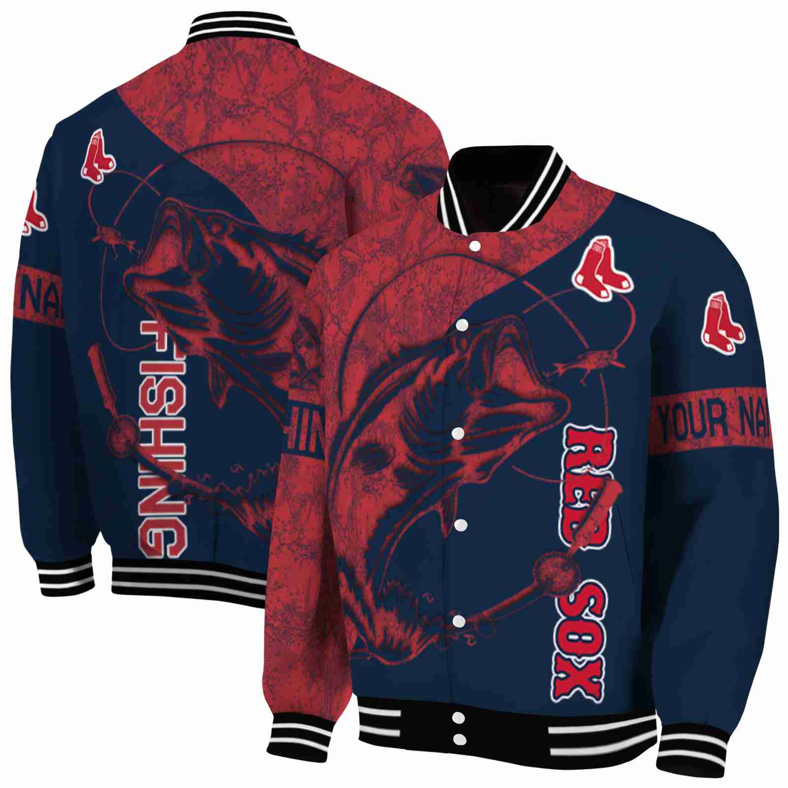 MLB Boston Red Sox Fishing Rod Navy Custom Baseball Jacket Sport Fans Gear