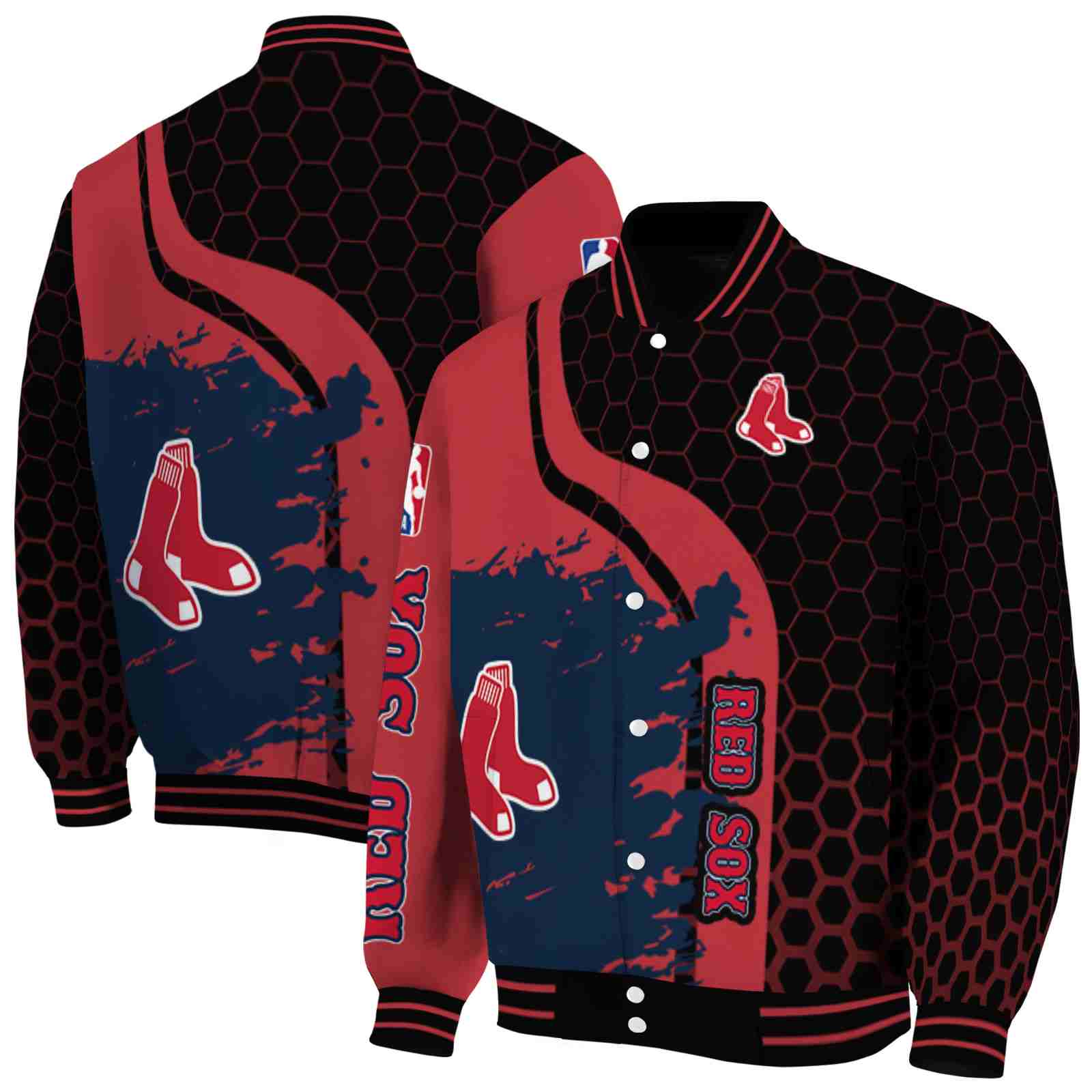 MLB Boston Red Sox Hexagonal Pattern Red Black Custom Baseball Jacket Sport Fans Gear