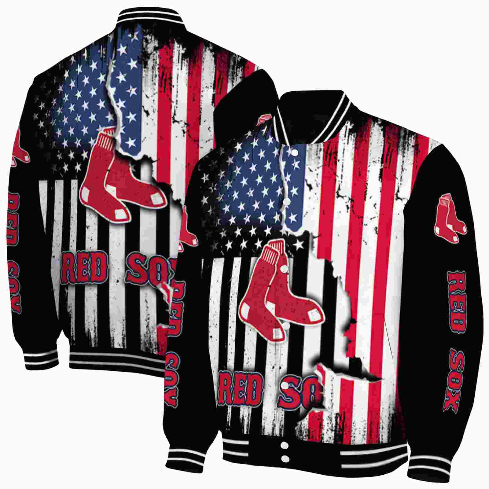 MLB Boston Red Sox Patriotic Theme Black Custom Baseball Jacket Sport Fans Gear