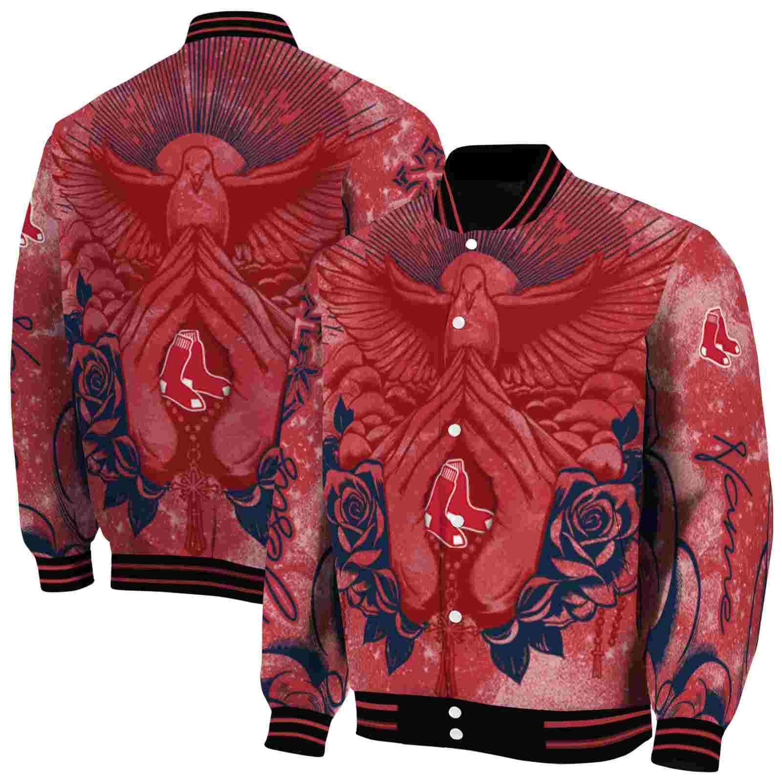 MLB Boston Red Sox Praying Hands Red Custom Baseball Jacket Sport Fans Gear
