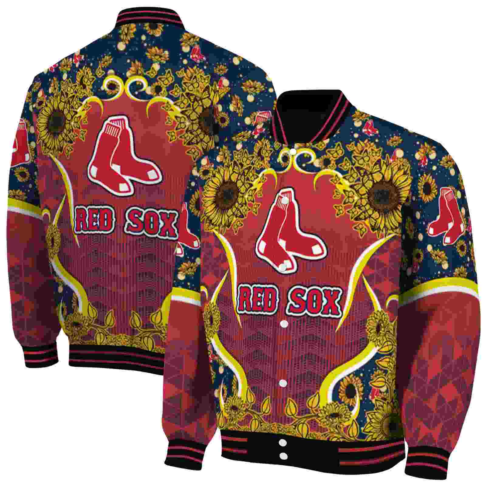 MLB Boston Red Sox SuNFL ower Bloom Red Yellow Custom Baseball Jacket Sport Fans Gear