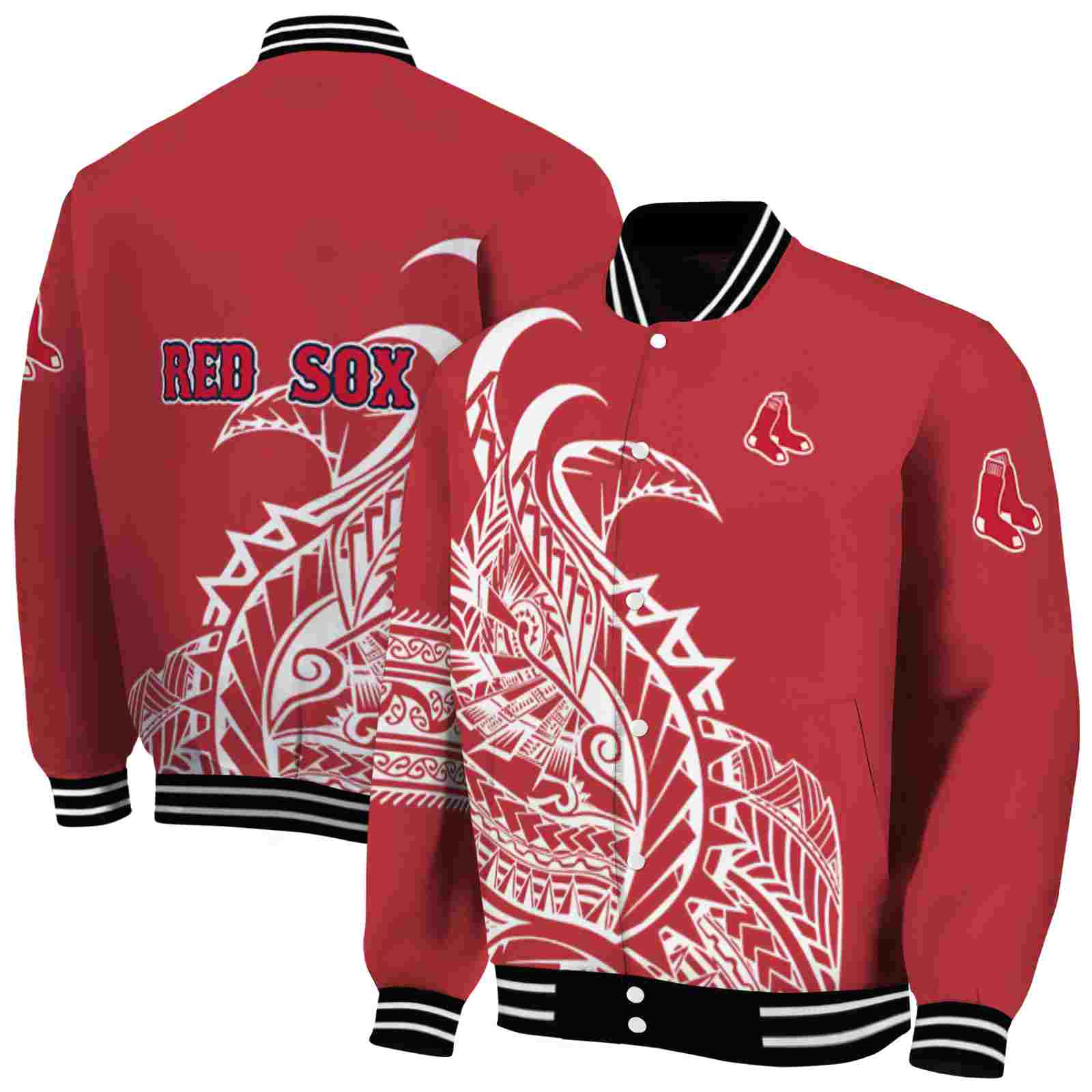 MLB Boston Red Sox Tribal Art Red White Black Custom Baseball Jacket Sport Fans Gear