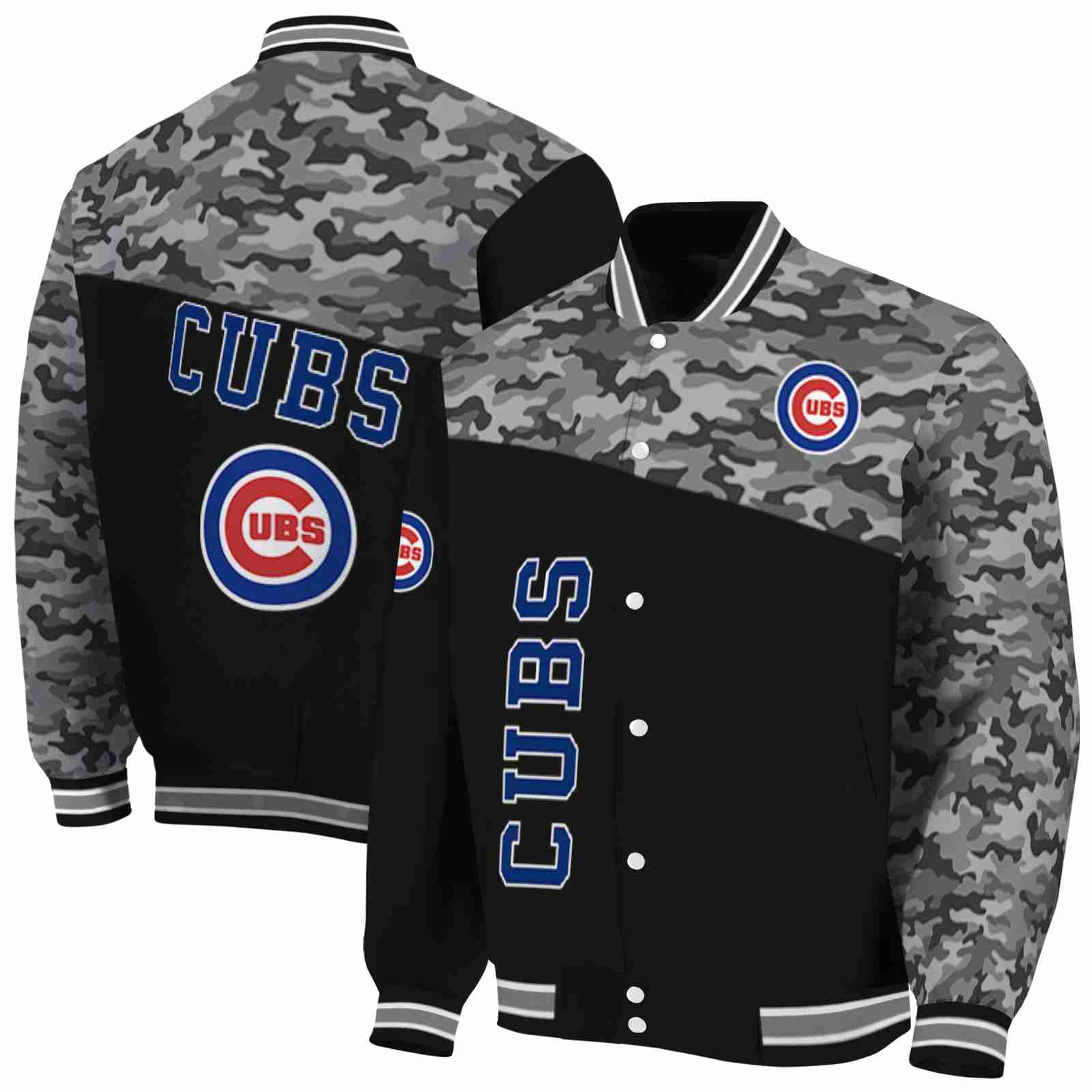 MLB Chicago Cubs Camo Patchwork Black Custom Baseball Jacket Sport Fans Gear