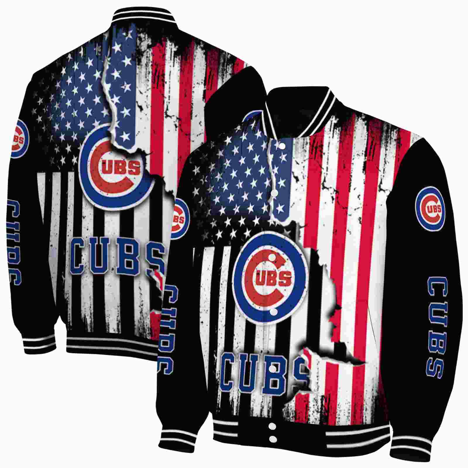 MLB Chicago Cubs Patriotic Theme Black Custom Baseball Jacket Sport Fans Gear