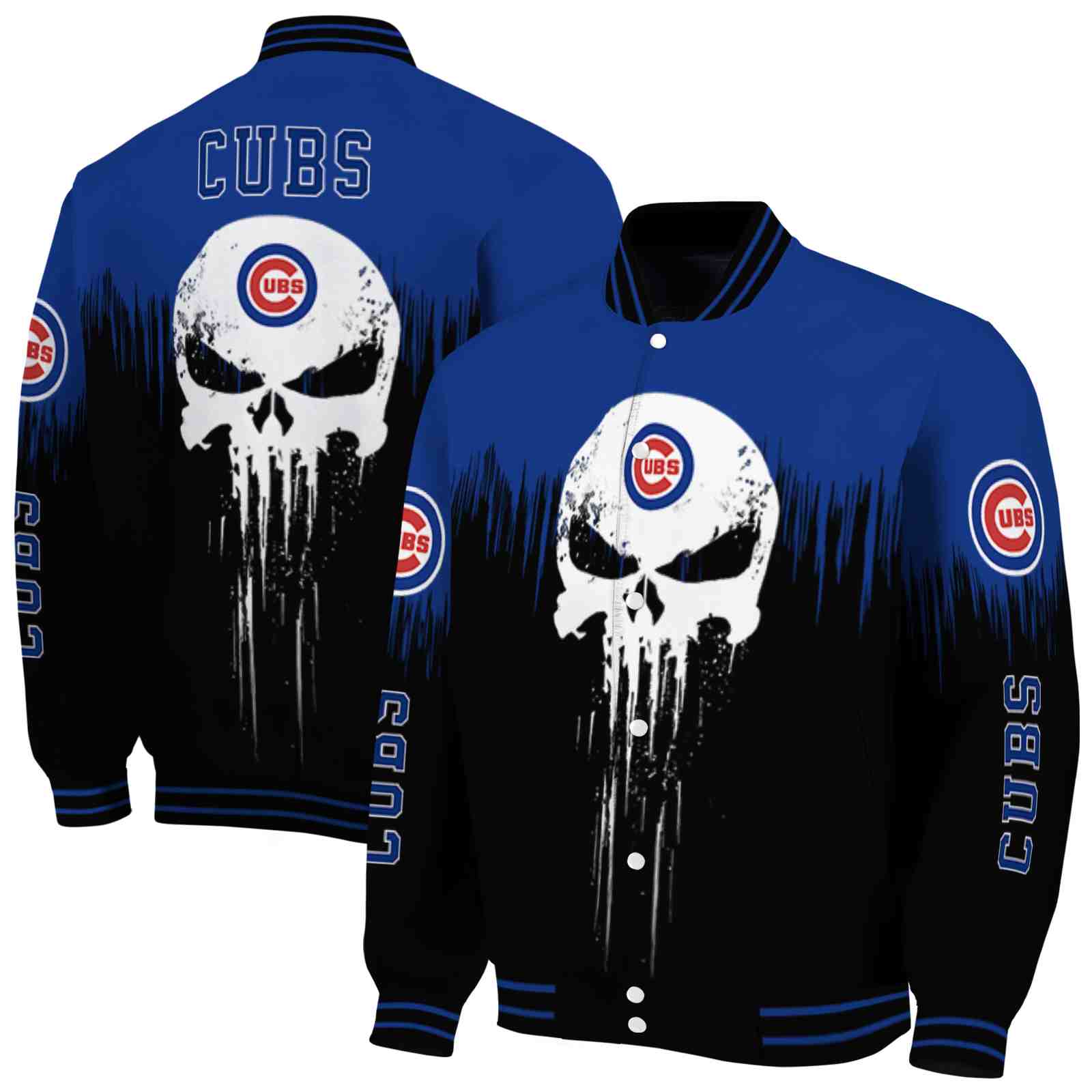 MLB Chicago Cubs Punisher Skull Blue Black White Custom Baseball Jacket Sport Fans Gear