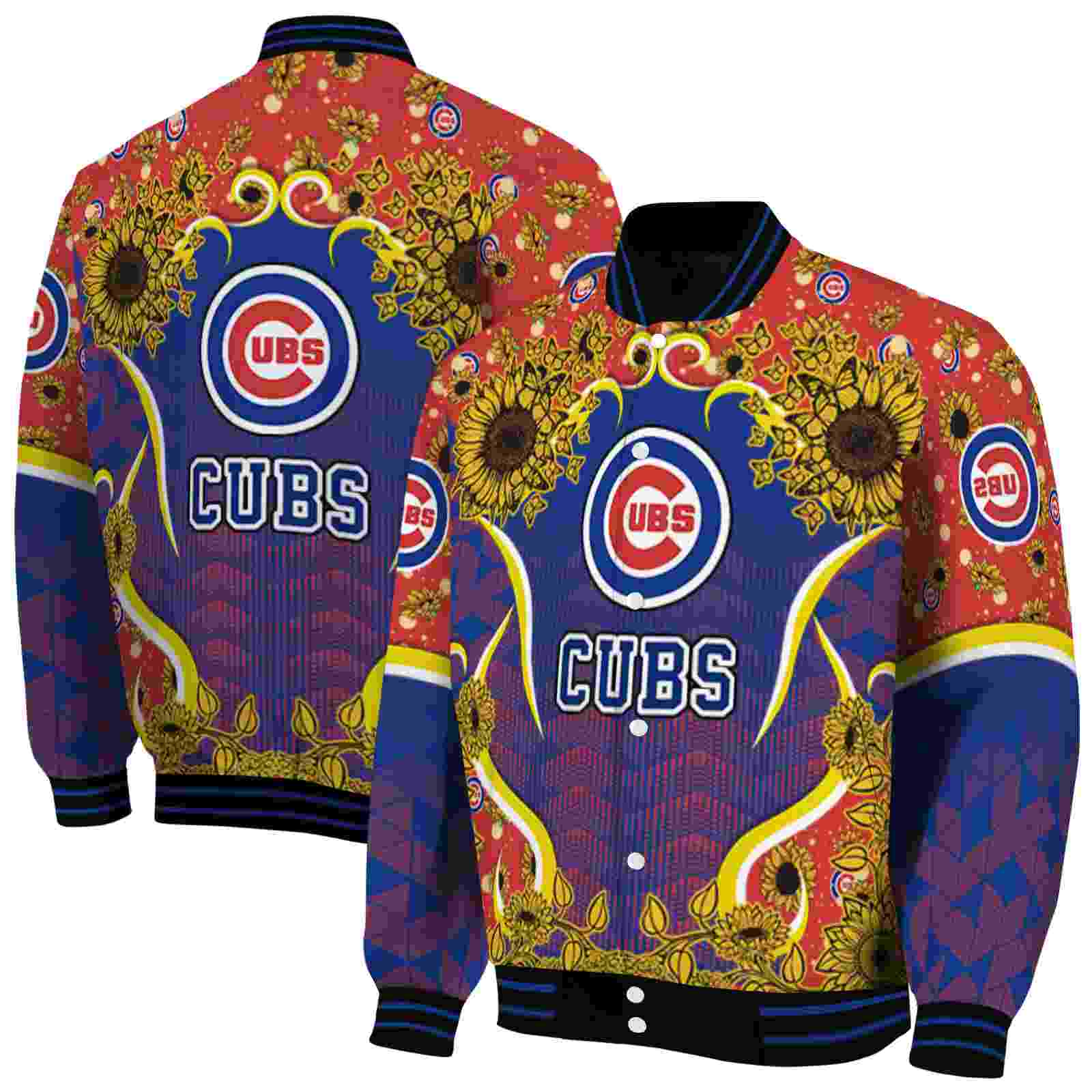MLB Chicago Cubs SuNFL ower Bloom Blue Yellow Custom Baseball Jacket Sport Fans Gear