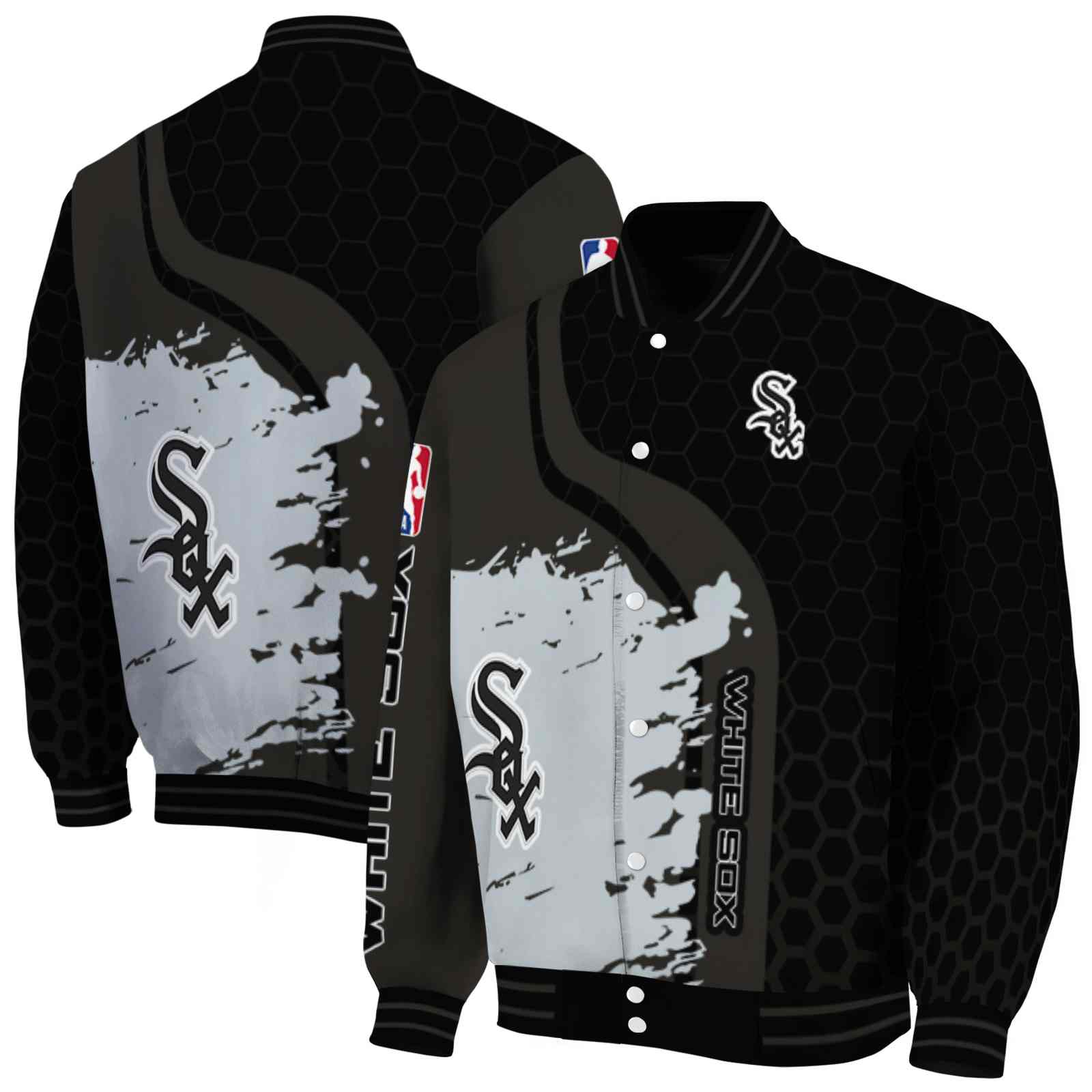 MLB Chicago White Sox Hexagonal Pattern Black Custom Baseball Jacket Sport Fans Gear