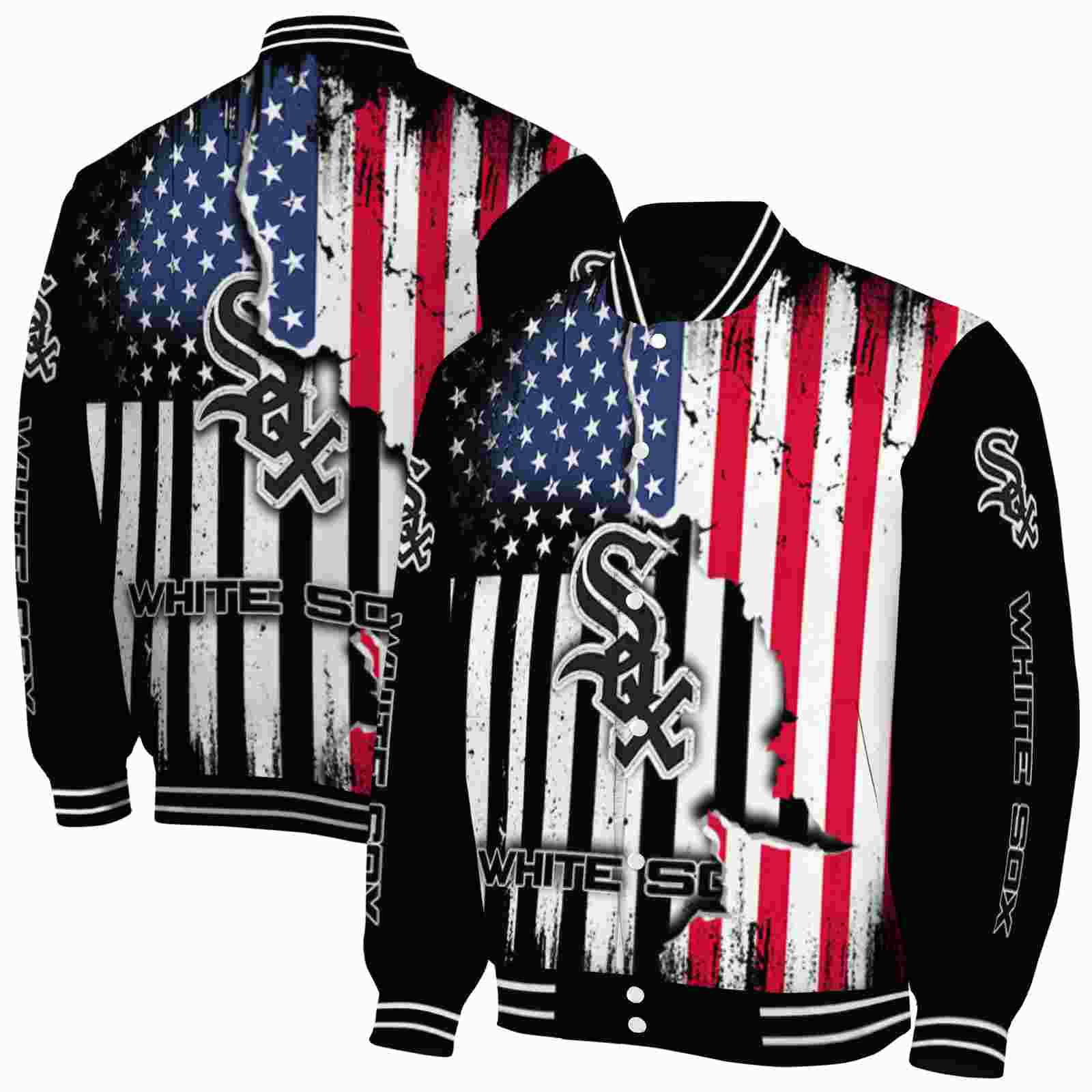 MLB Chicago White Sox Patriotic Theme Black Custom Baseball Jacket Sport Fans Gear