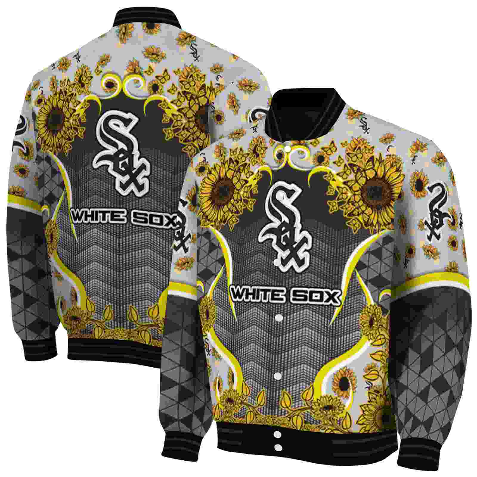 MLB Chicago White Sox SuNFL ower Bloom Black Yellow Custom Baseball Jacket Sport Fans Gear