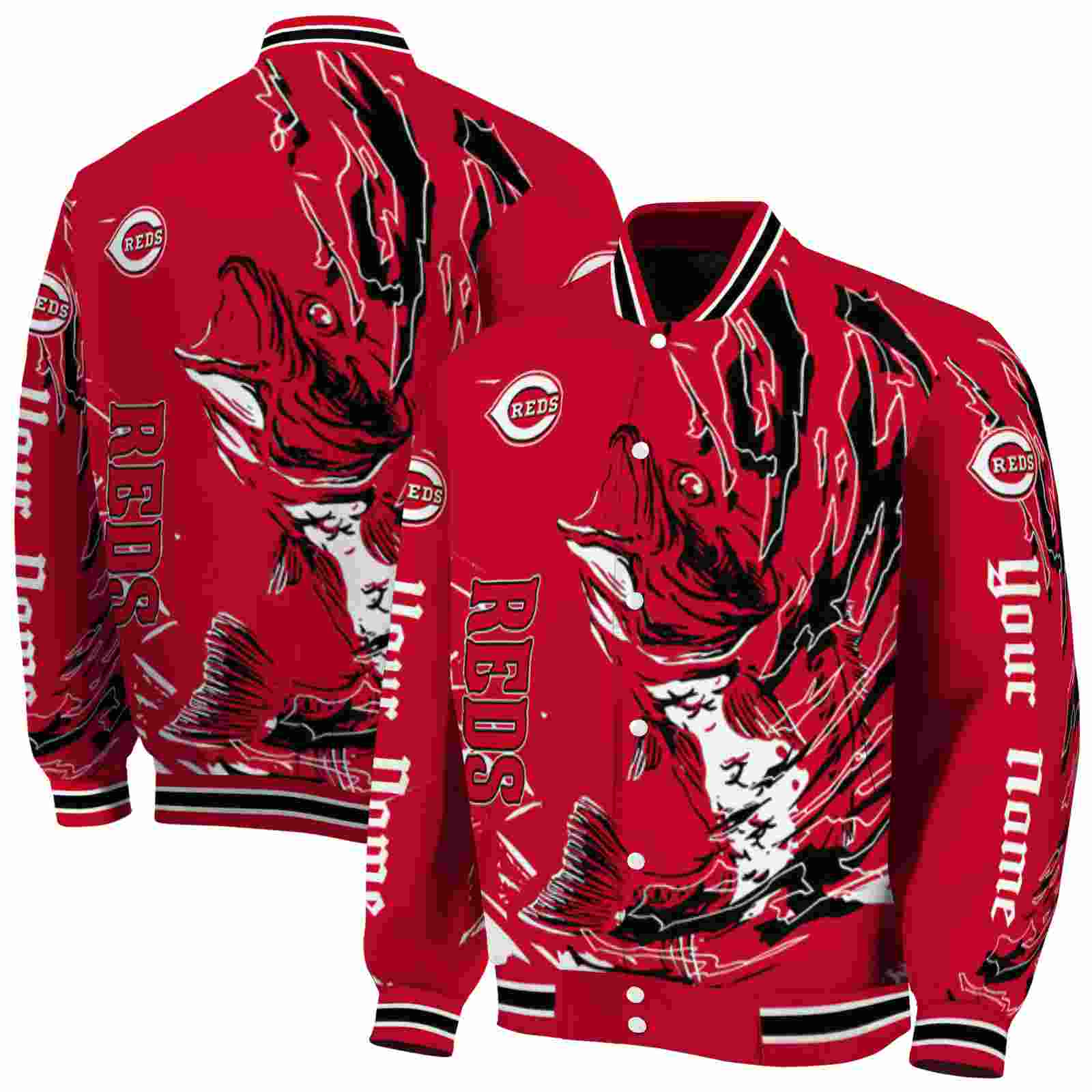 MLB Cincinnati Reds Fishing Passion Red White Custom Baseball Jacket Sport Fans Gear