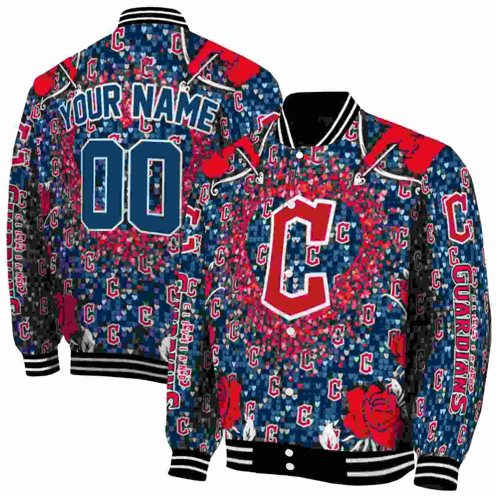 MLB Cleveland Guardians Heart Explosion Navy Blue Custom Baseball Jacket Sport Fans Gear
