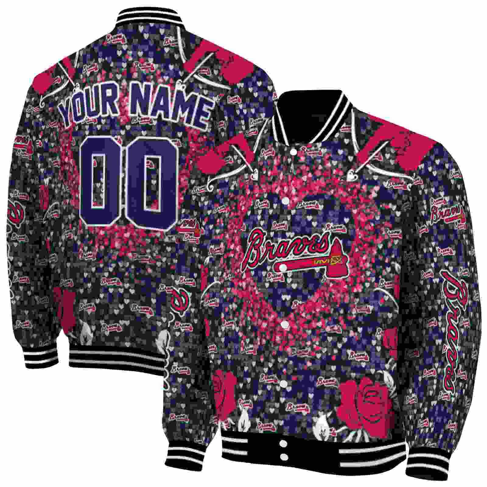 MLB Customized Atlanta Braves Heart Explosion Navy Custom Baseball Jacket Sport Fans Gear