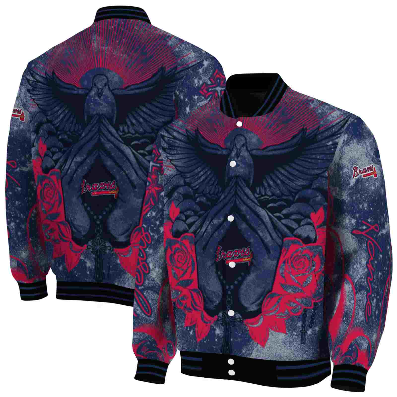 MLB Customized Atlanta Braves Praying Hands Navy Custom Baseball Jacket Sport Fans Gear