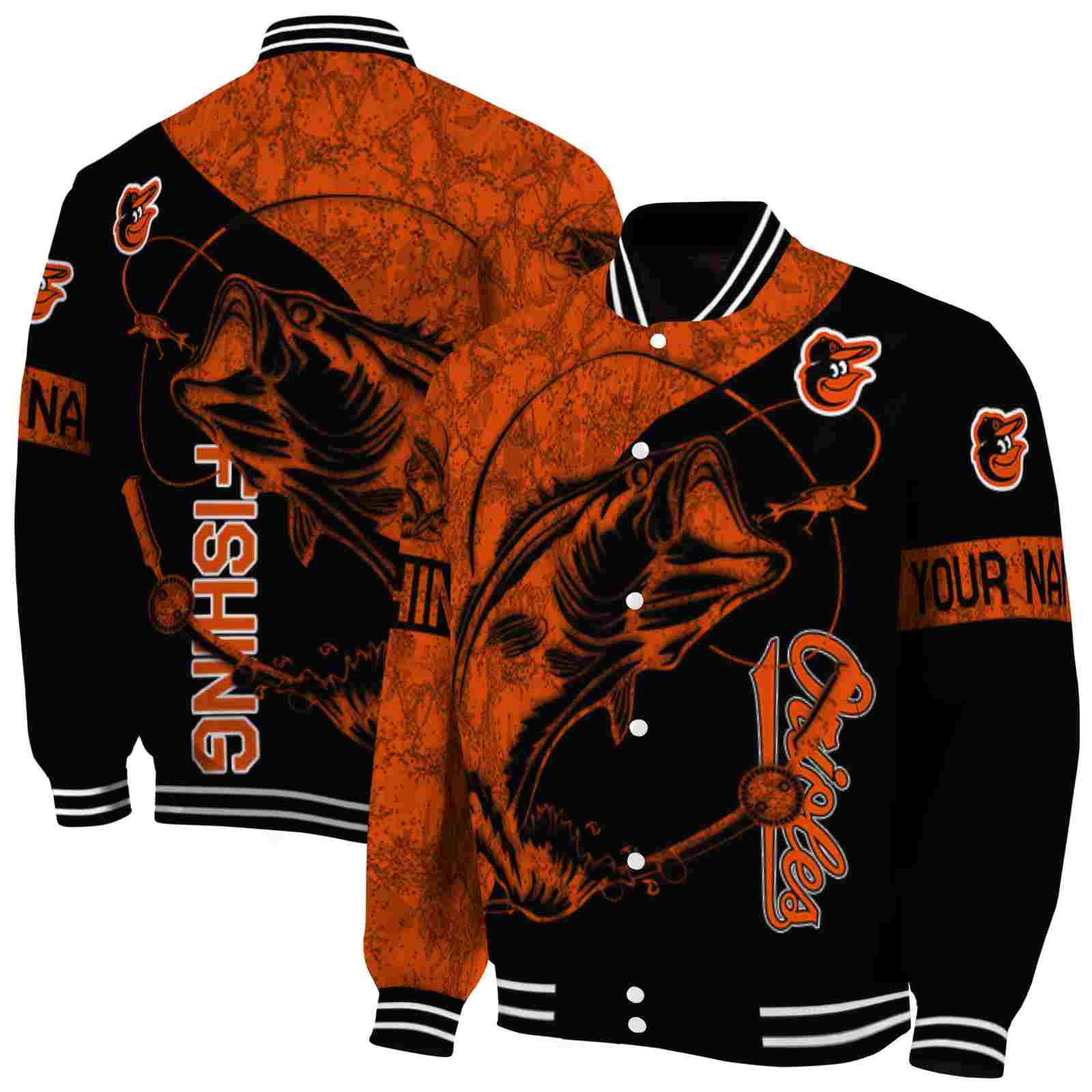 MLB Customized Baltimore Orioles Fishing Rod Black Custom Baseball Jacket Sport Fans Gear