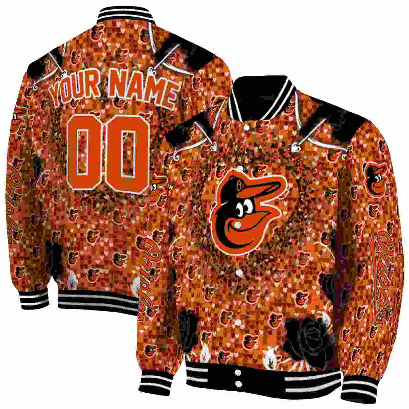 MLB Customized Baltimore Orioles Heart Explosion Orange Custom Baseball Jacket Sport Fans Gear