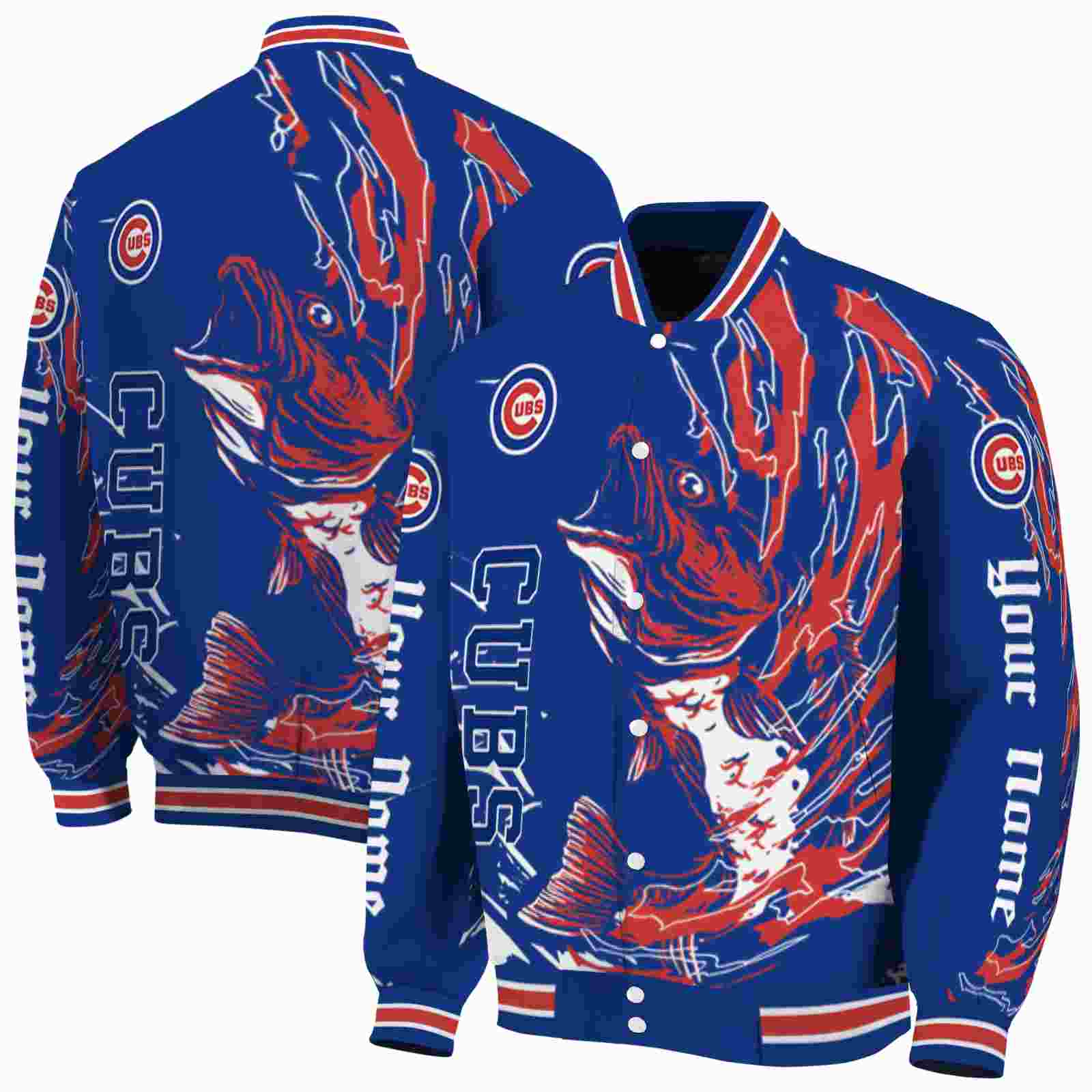 MLB Customized Chicago Cubs Fishing Passion Blue White Custom Baseball Jacket Sport Fans Gear