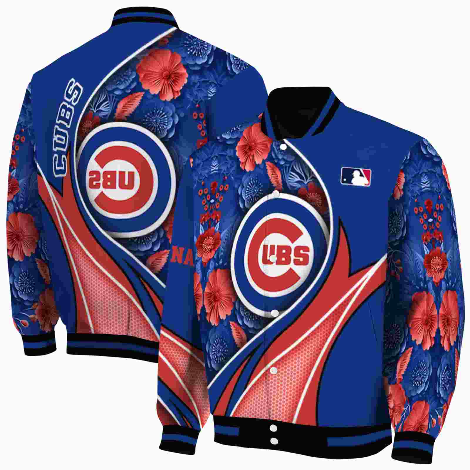 MLB Customized Chicago Cubs Floral Print Blue Custom Baseball Jacket Sport Fans Gear