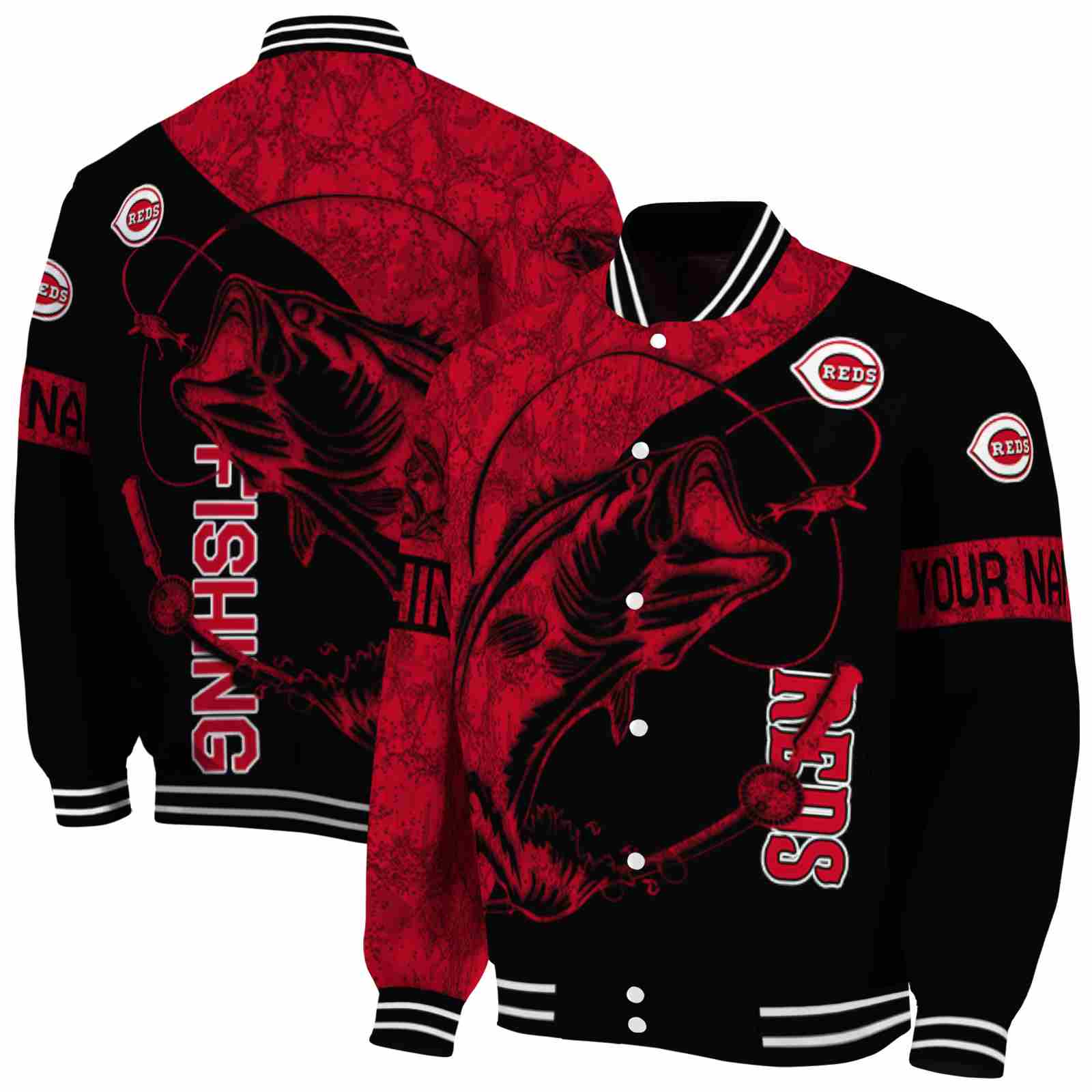 MLB Customized Cincinnati Reds Fishing Rod Black Custom Baseball Jacket Sport Fans Gear