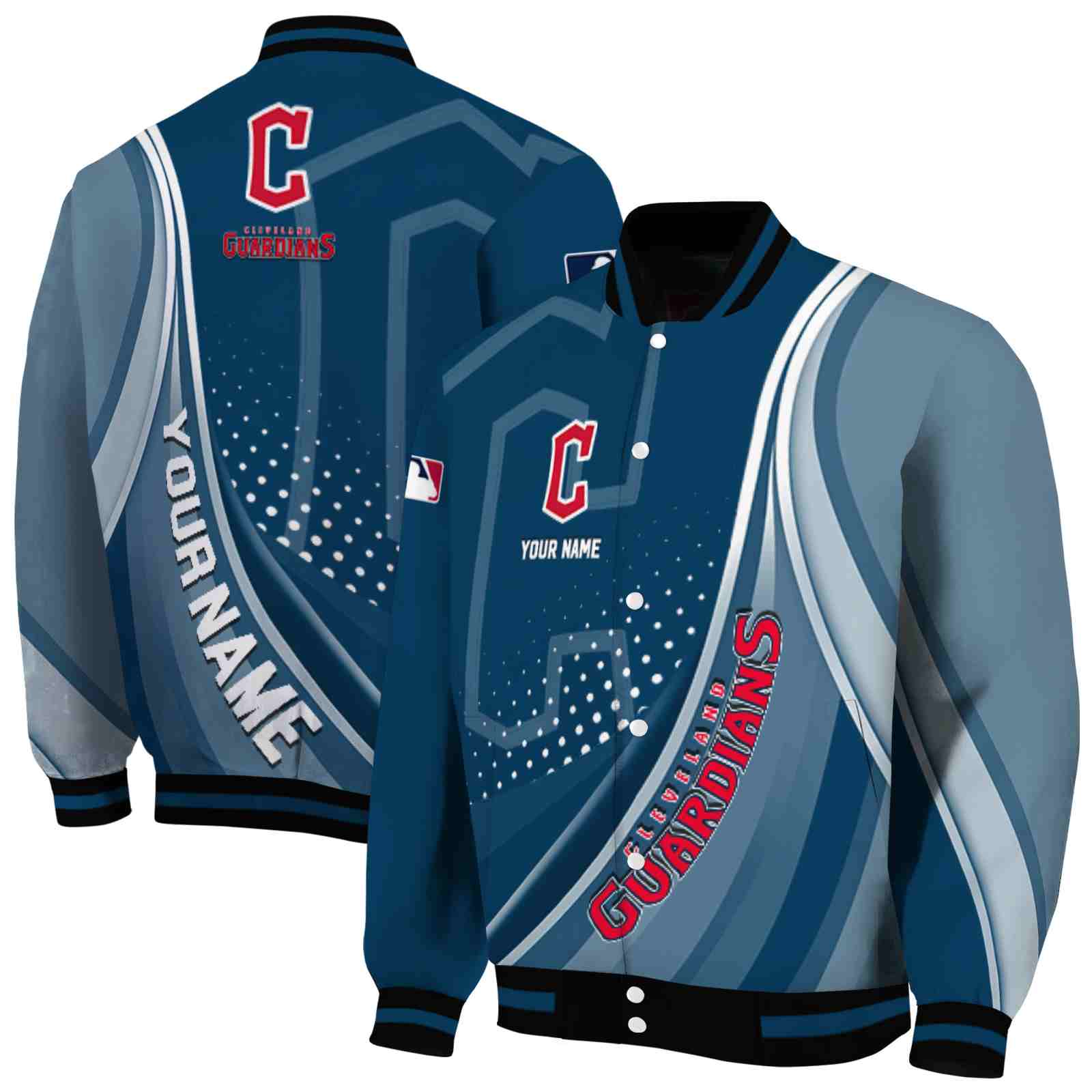 MLB Customized Cleveland Guardians Wave Patterns Navy Blue Custom Baseball Jacket Sport Fans Gear