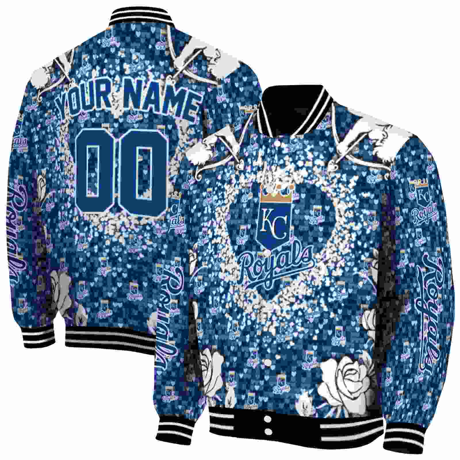 MLB Customized Kansas City Royals Heart Explosion Royal Blue Custom Baseball Jacket Sport Fans Gear