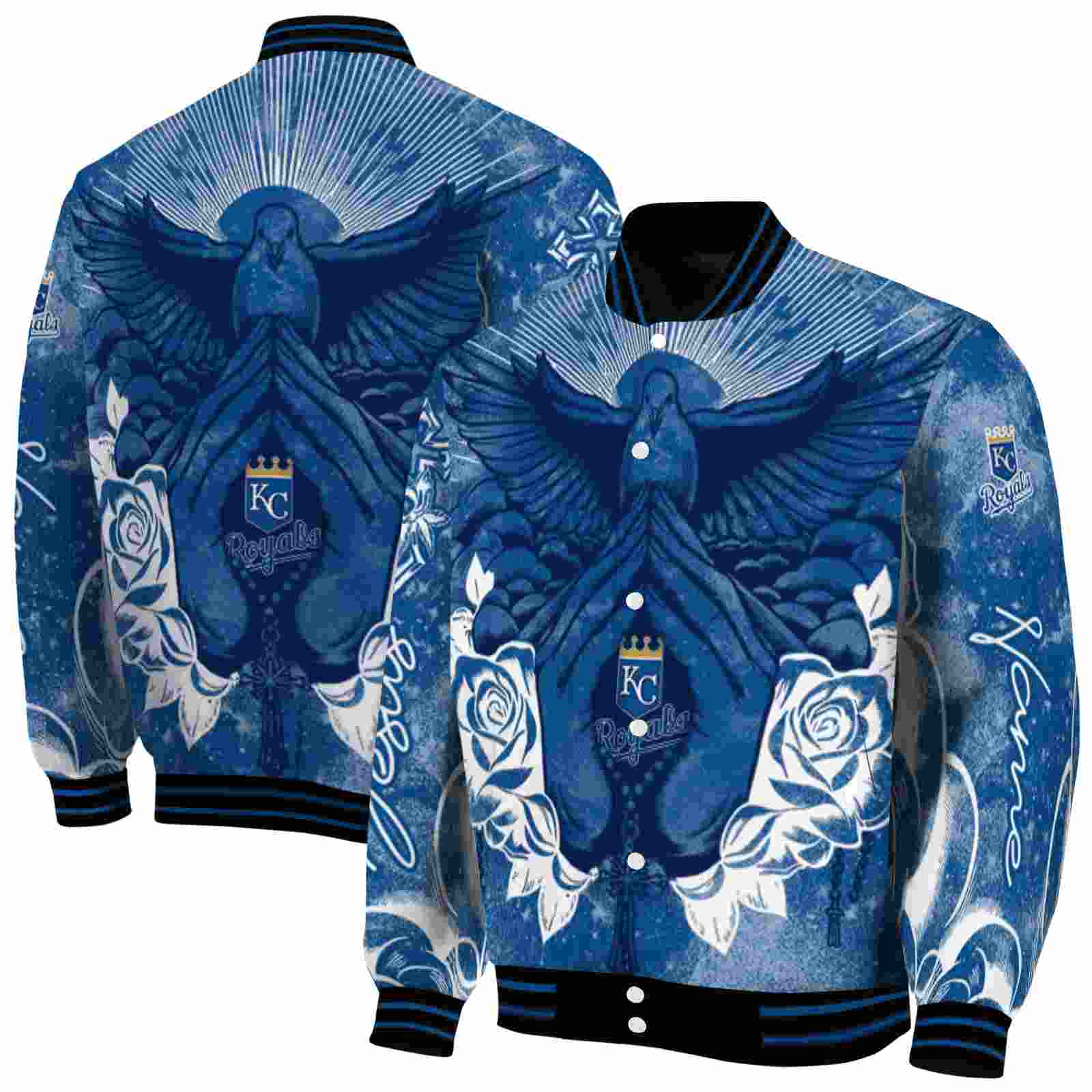 MLB Customized Kansas City Royals Praying Hands Royal Blue Custom Baseball Jacket Sport Fans Gear
