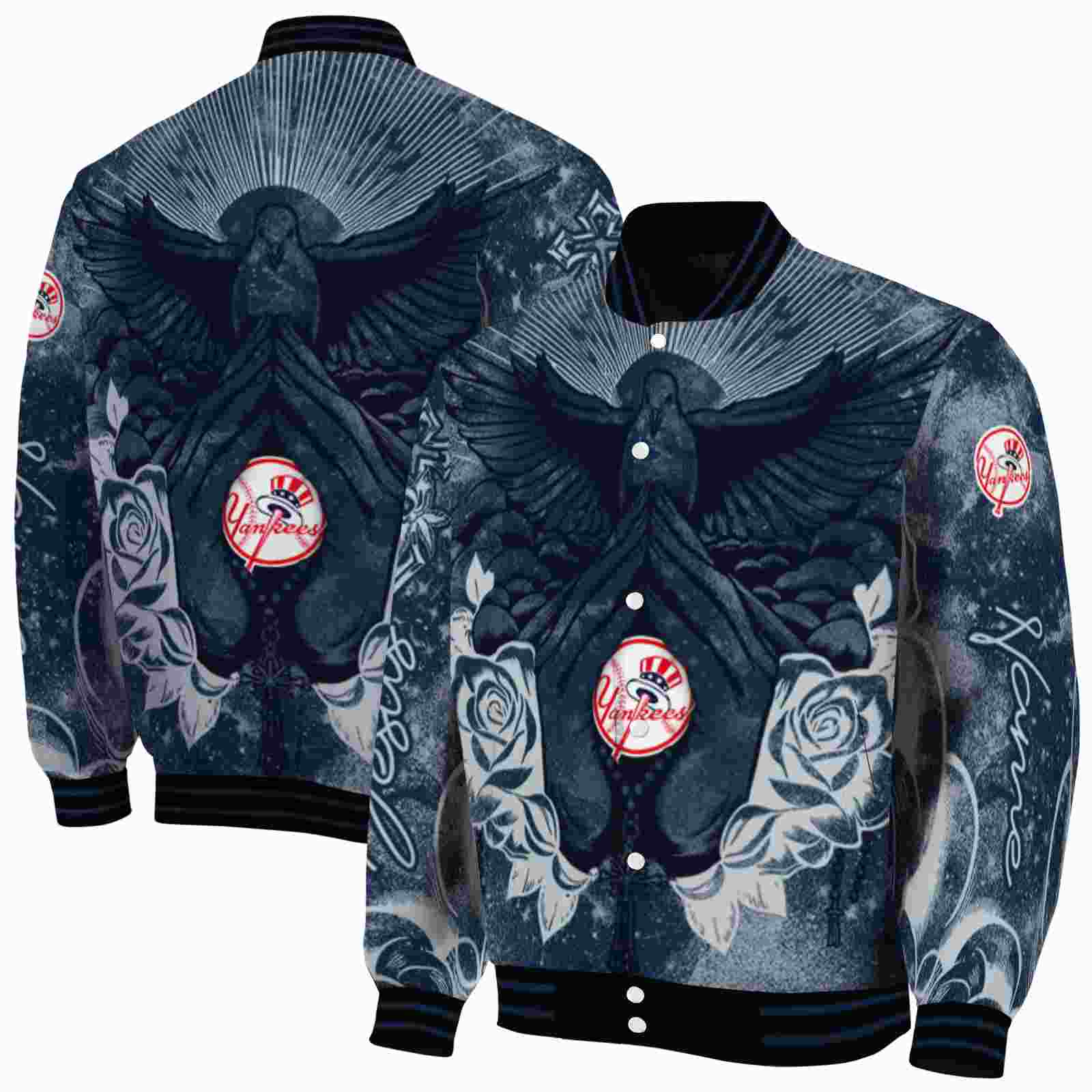 MLB Customized New York Yankees Praying Hands Navy Custom Baseball Jacket Sport Fans Gear