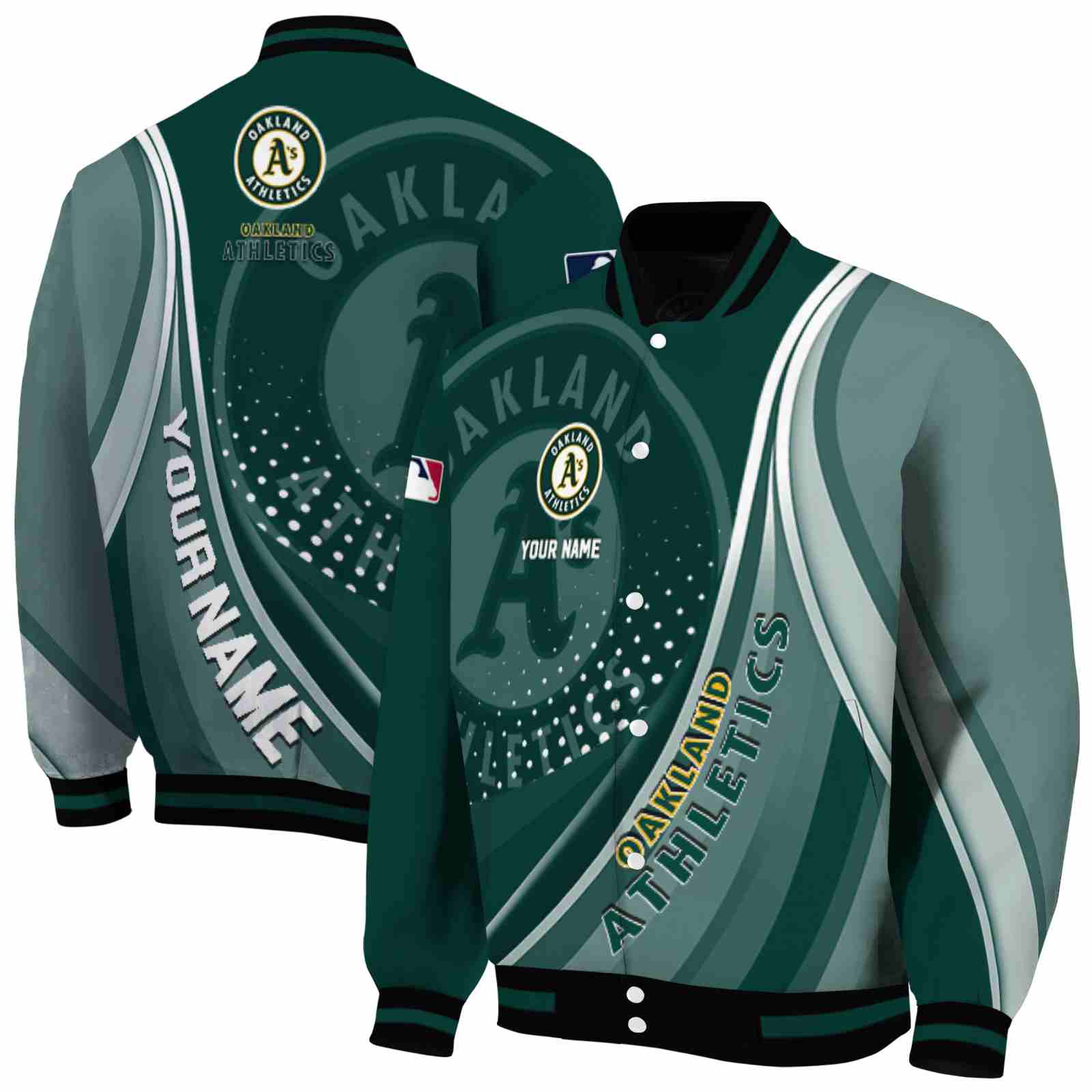 MLB Customized Oakland Athletics Wave Patterns Green Custom Baseball Jacket Sport Fans Gear