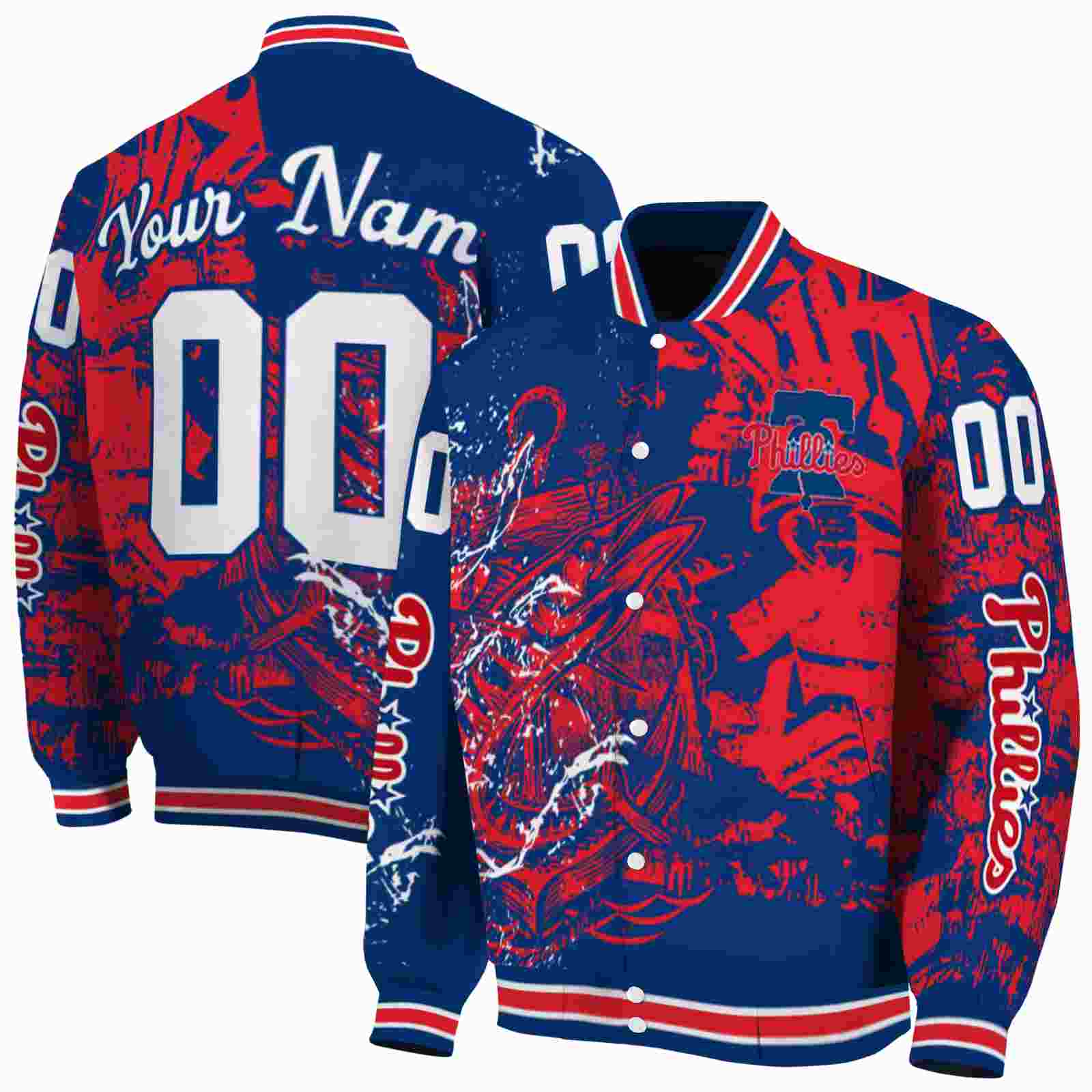 MLB Customized Philadelphia Phillies Fishing Art Blue Custom Baseball Jacket Sport Fans Gear