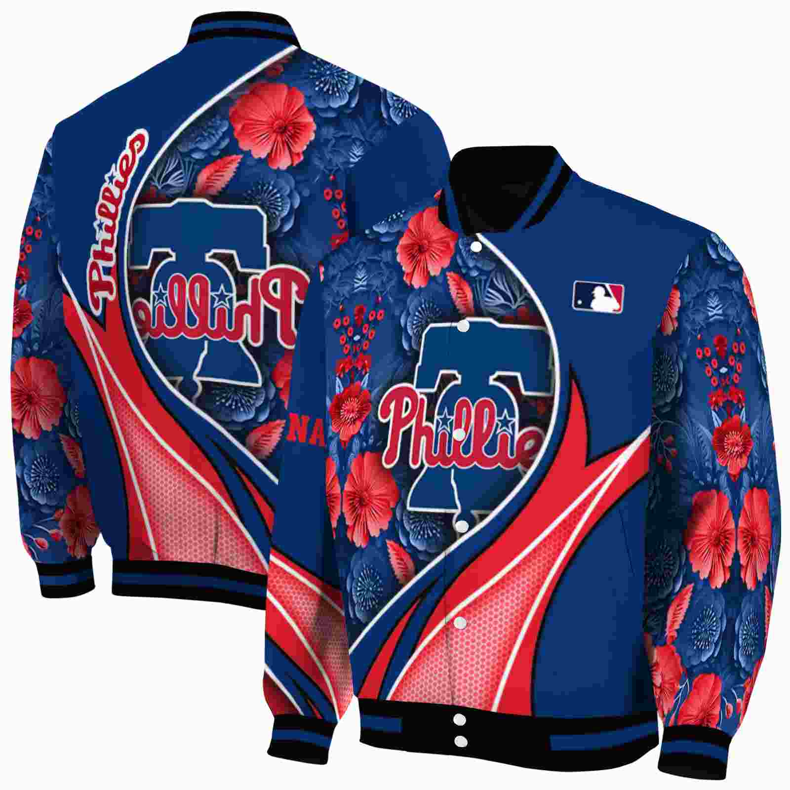 MLB Customized Philadelphia Phillies Floral Print Blue Custom Baseball Jacket Sport Fans Gear