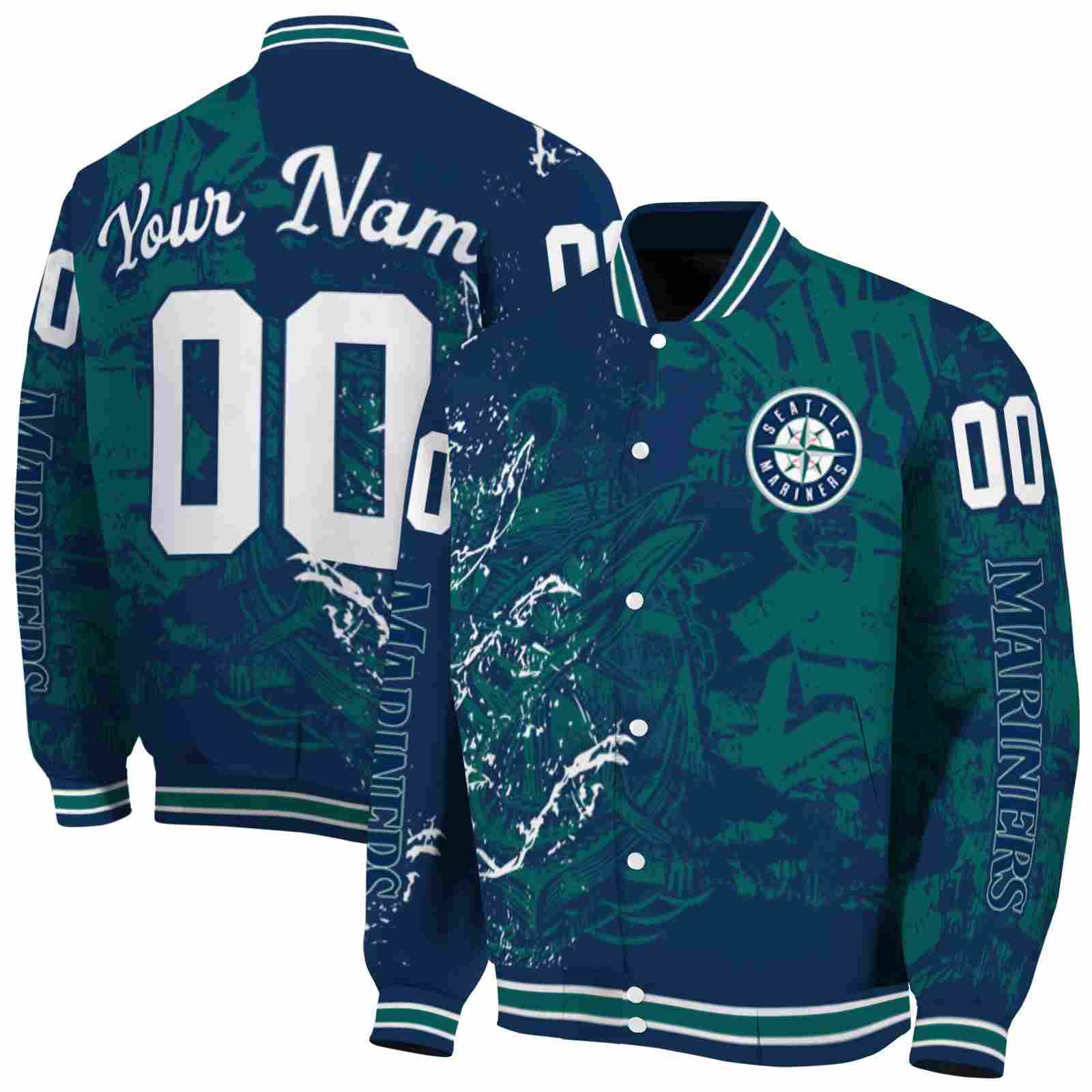 MLB Customized Seattle Mariners Fishing Art Navy Blue Custom Baseball Jacket Sport Fans Gear