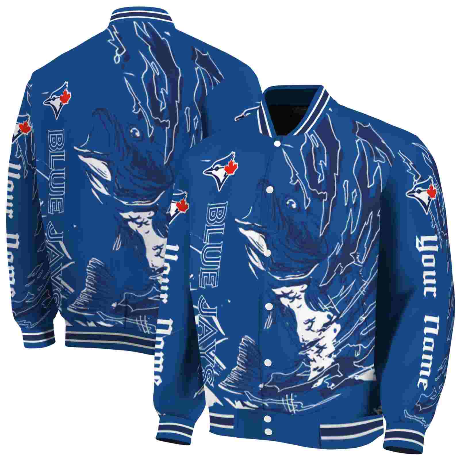 MLB Customized Toronto Blue Jays Fishing Passion Blue White Custom Baseball Jacket Sport Fans Gear