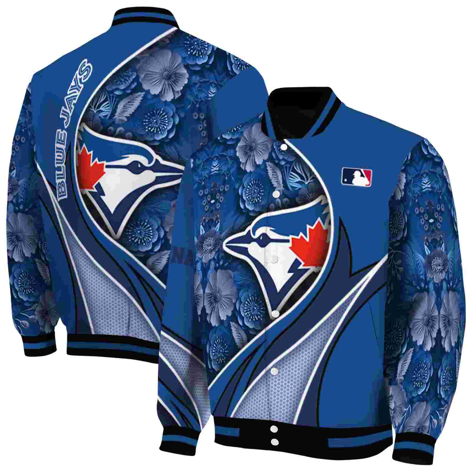 MLB Customized Toronto Blue Jays Floral Print Blue Custom Baseball Jacket Sport Fans Gear