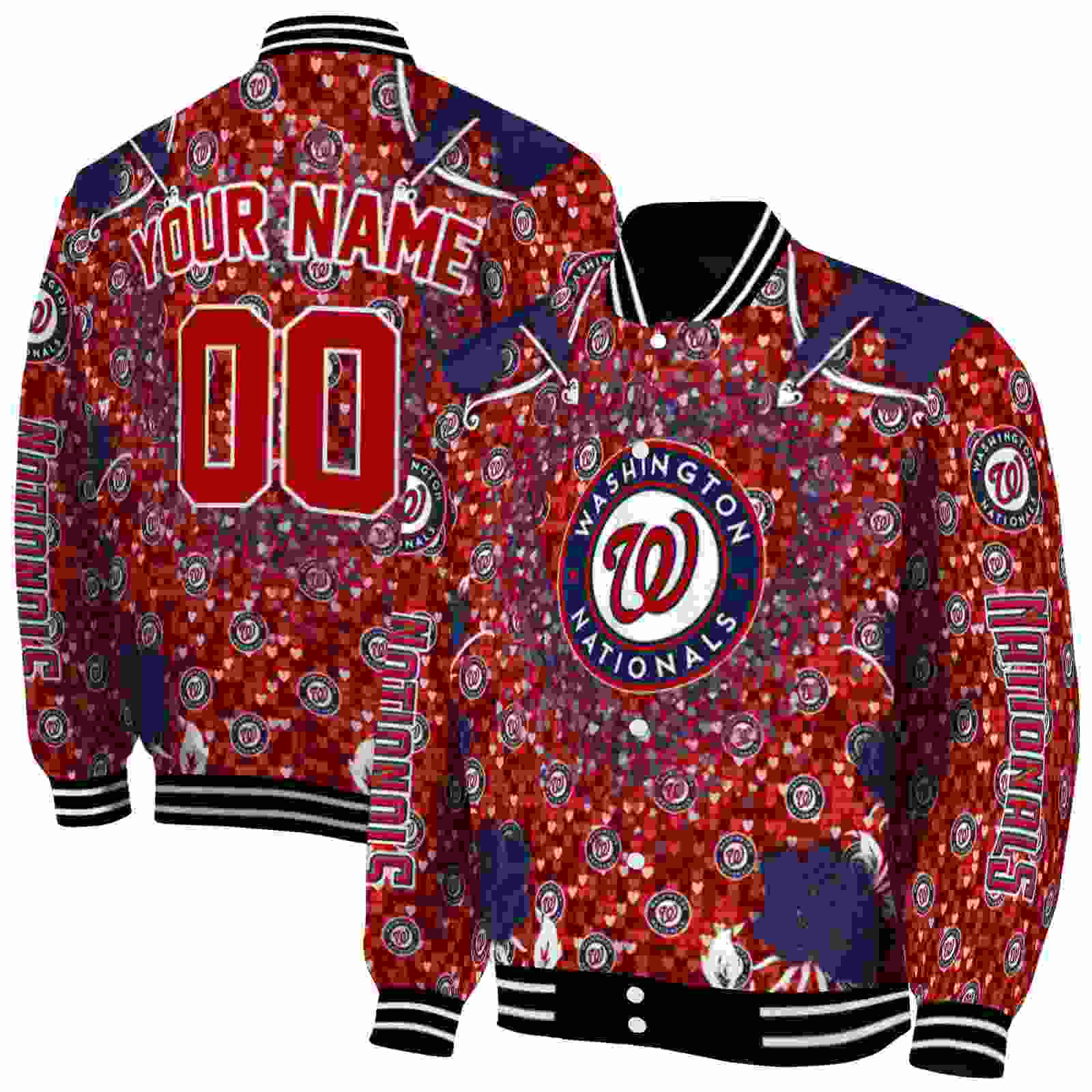MLB Customized Washington Nationals Heart Explosion Red Custom Baseball Jacket Sport Fans Gear