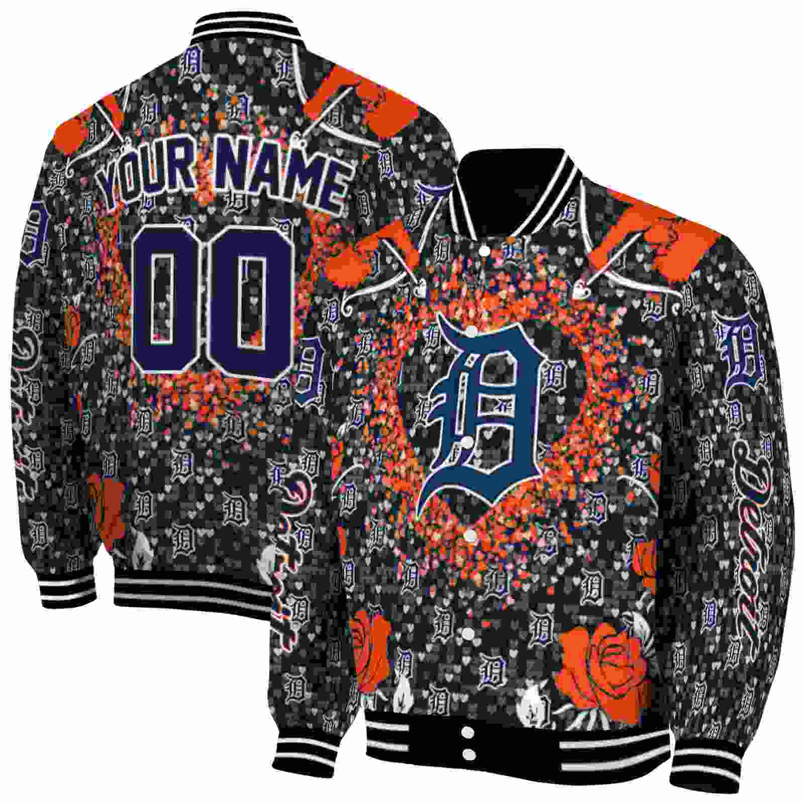 MLB Detroit Tigers Heart Explosion Navy Custom Baseball Jacket Sport Fans Gear