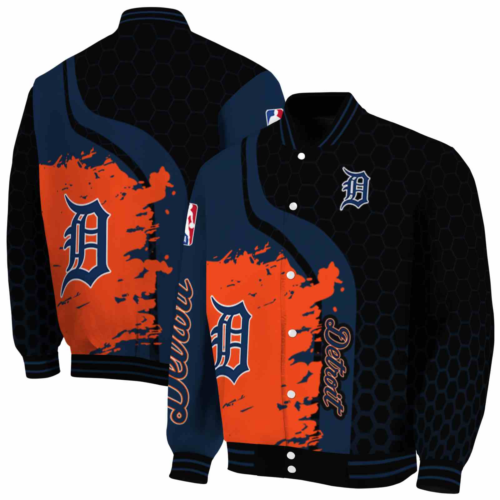 MLB Detroit Tigers Hexagonal Pattern Navy Black Custom Baseball Jacket Sport Fans Gear