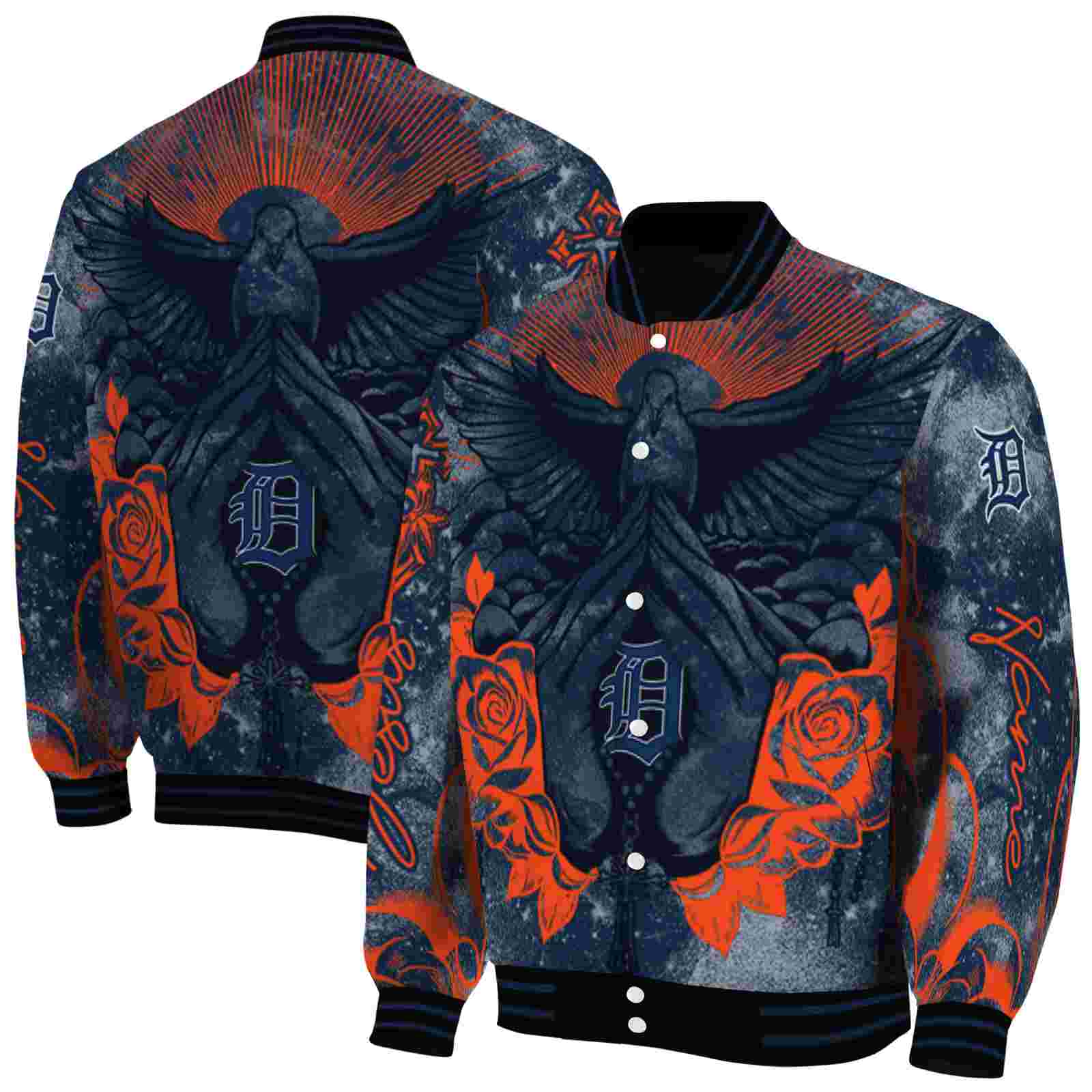 MLB Detroit Tigers Praying Hands Navy Custom Baseball Jacket Sport Fans Gear