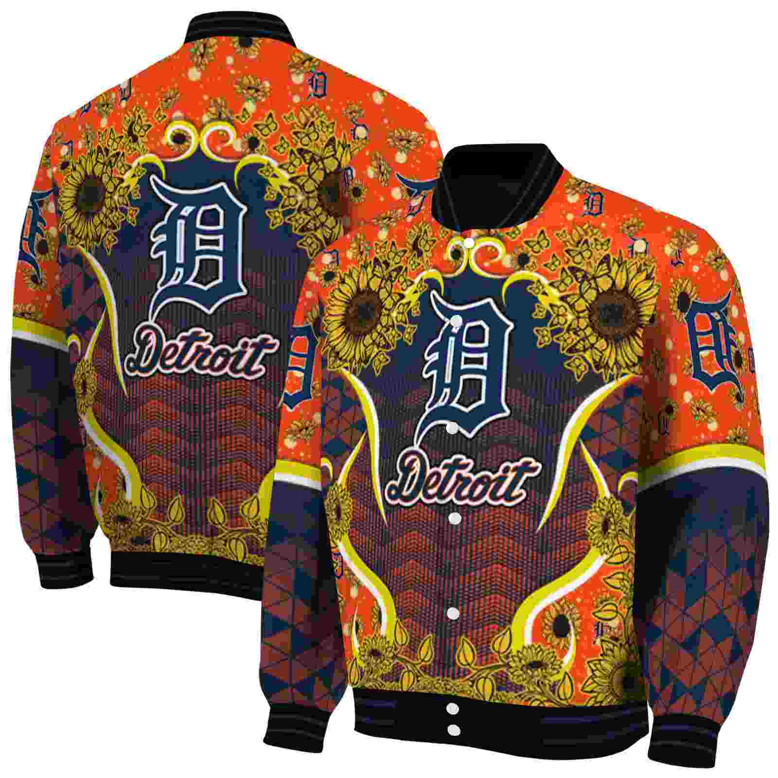 MLB Detroit Tigers SuNFL ower Bloom Navy Yellow Custom Baseball Jacket Sport Fans Gear