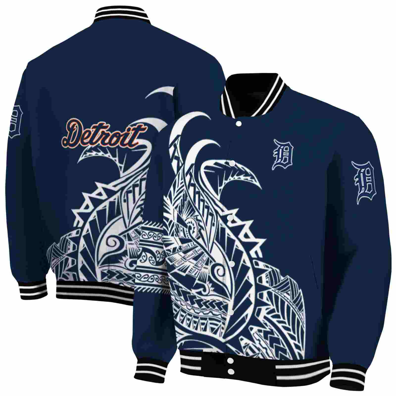 MLB Detroit Tigers Tribal Art Navy White Black Custom Baseball Jacket Sport Fans Gear