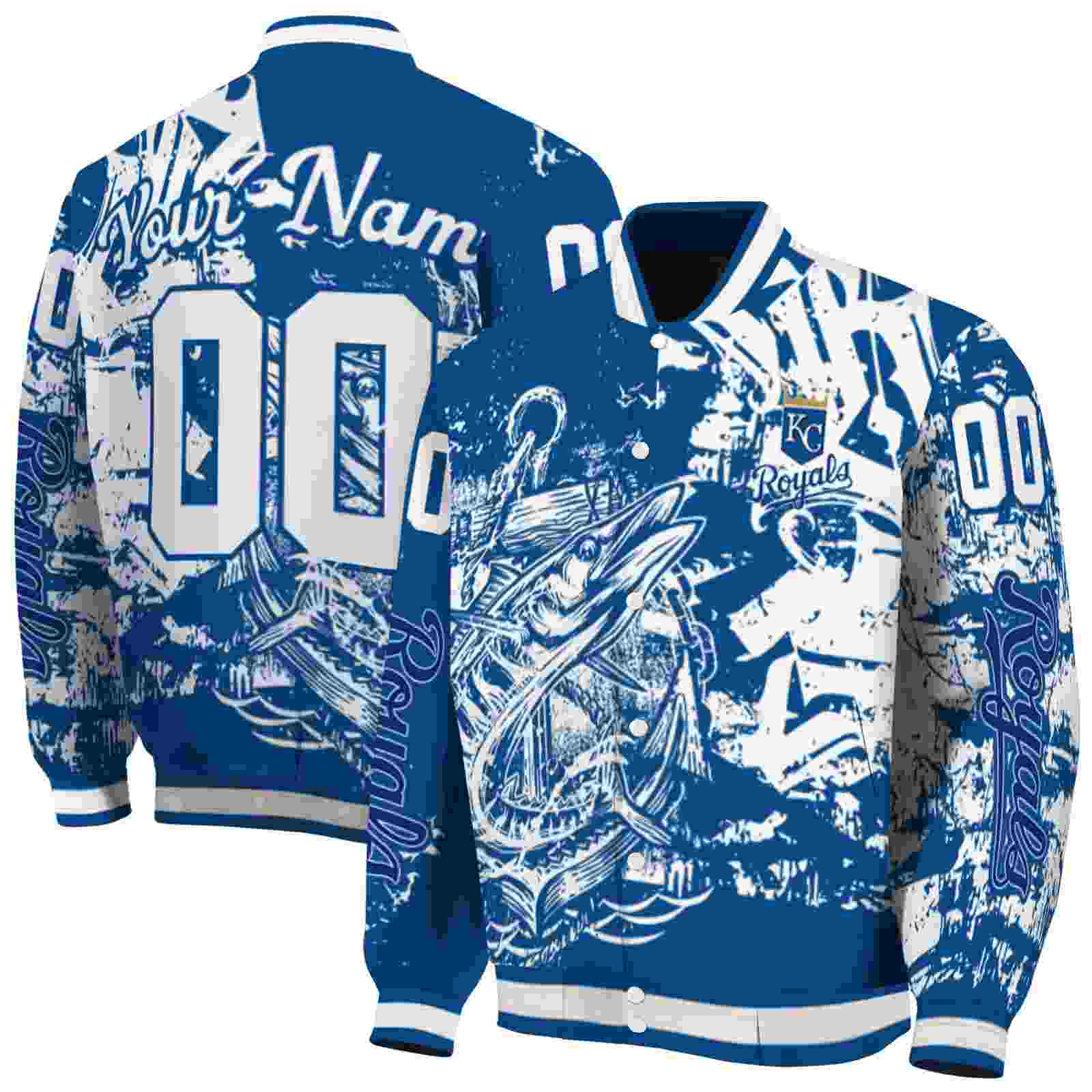 MLB Kansas City Royals Fishing Art Royal Blue Custom Baseball Jacket Sport Fans Gear